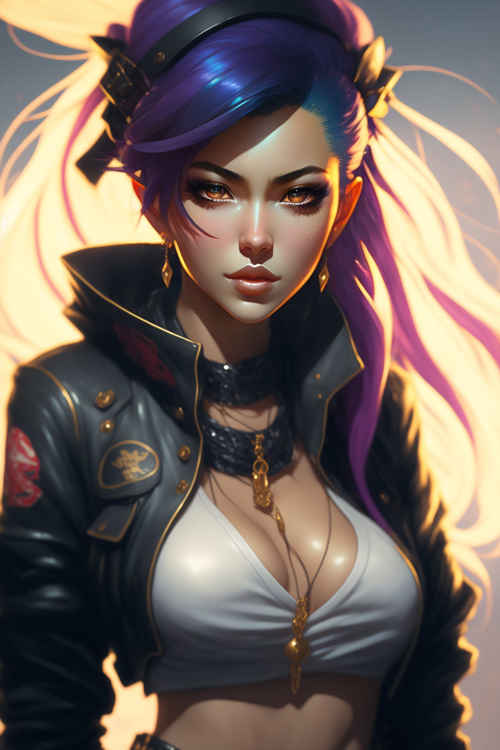 Premium Photo  Portrait anime jinx from league of legends braids grunge