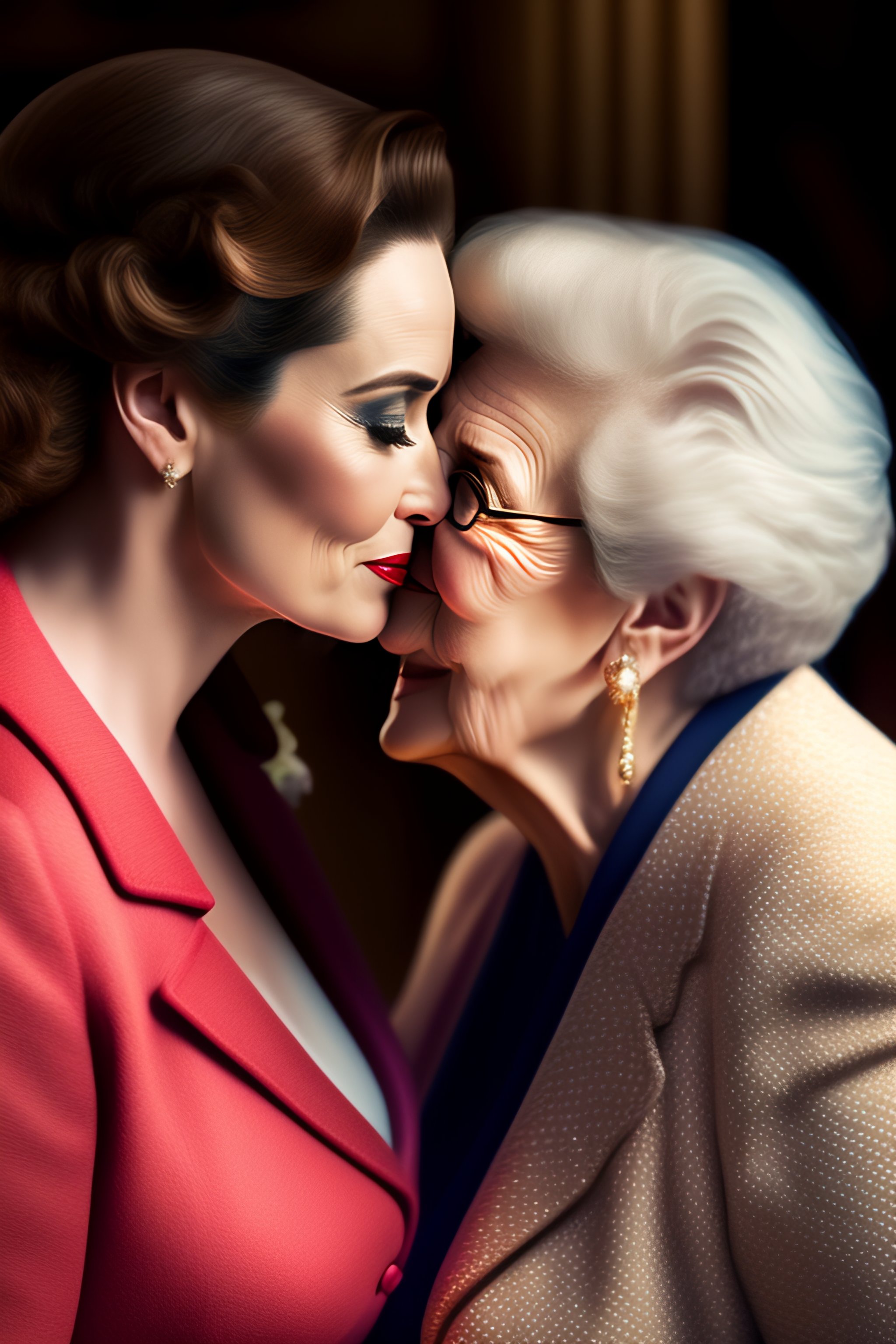 Lexica - Hayley Atwell kiss old woman, wedding background, glamour,  realistic, 32k, Ultra-HD, Cinematic Lighting