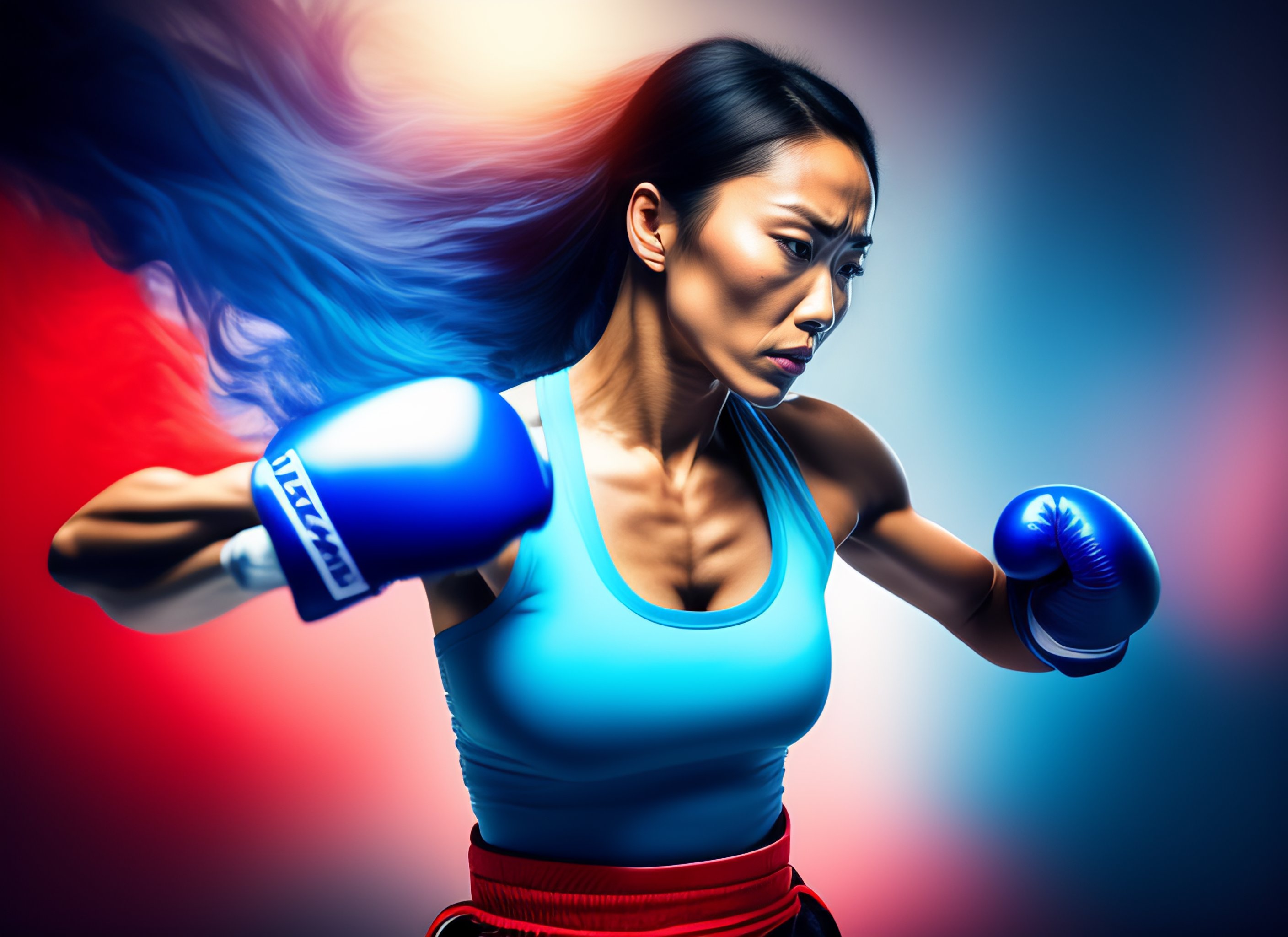 Lexica - Martial arts fighting lady sweating blue clothes