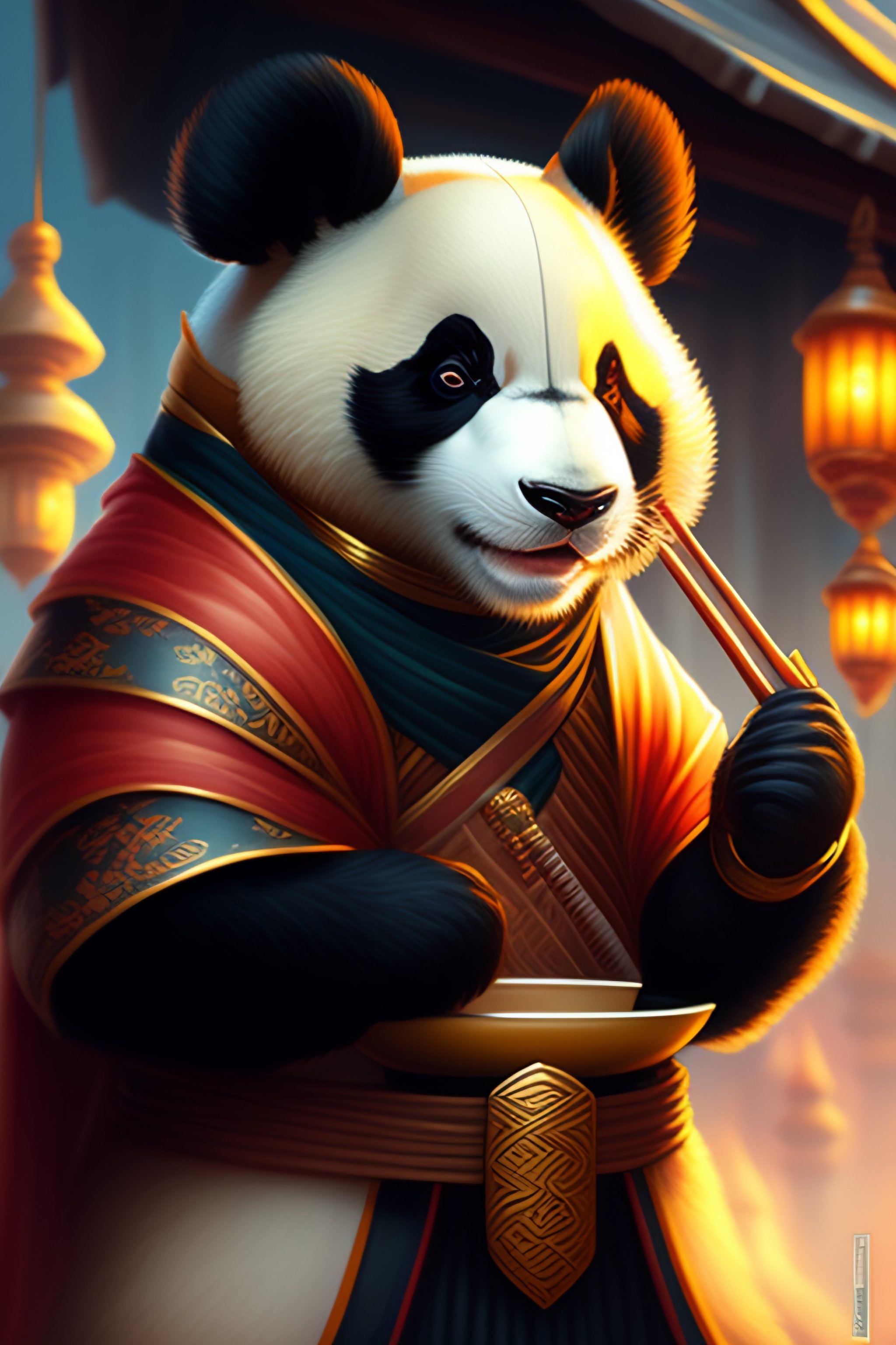 Lexica - A portrait an anthropomorphic panda samurai eating sushi ...