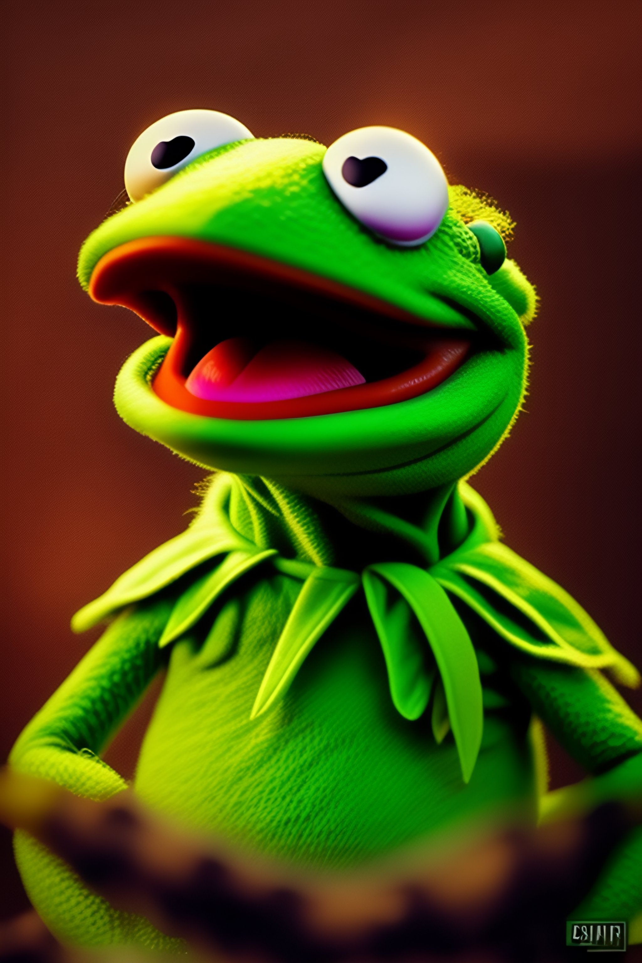 Lexica - Kermit the frog, face, screaming in pain, horror, uncanny