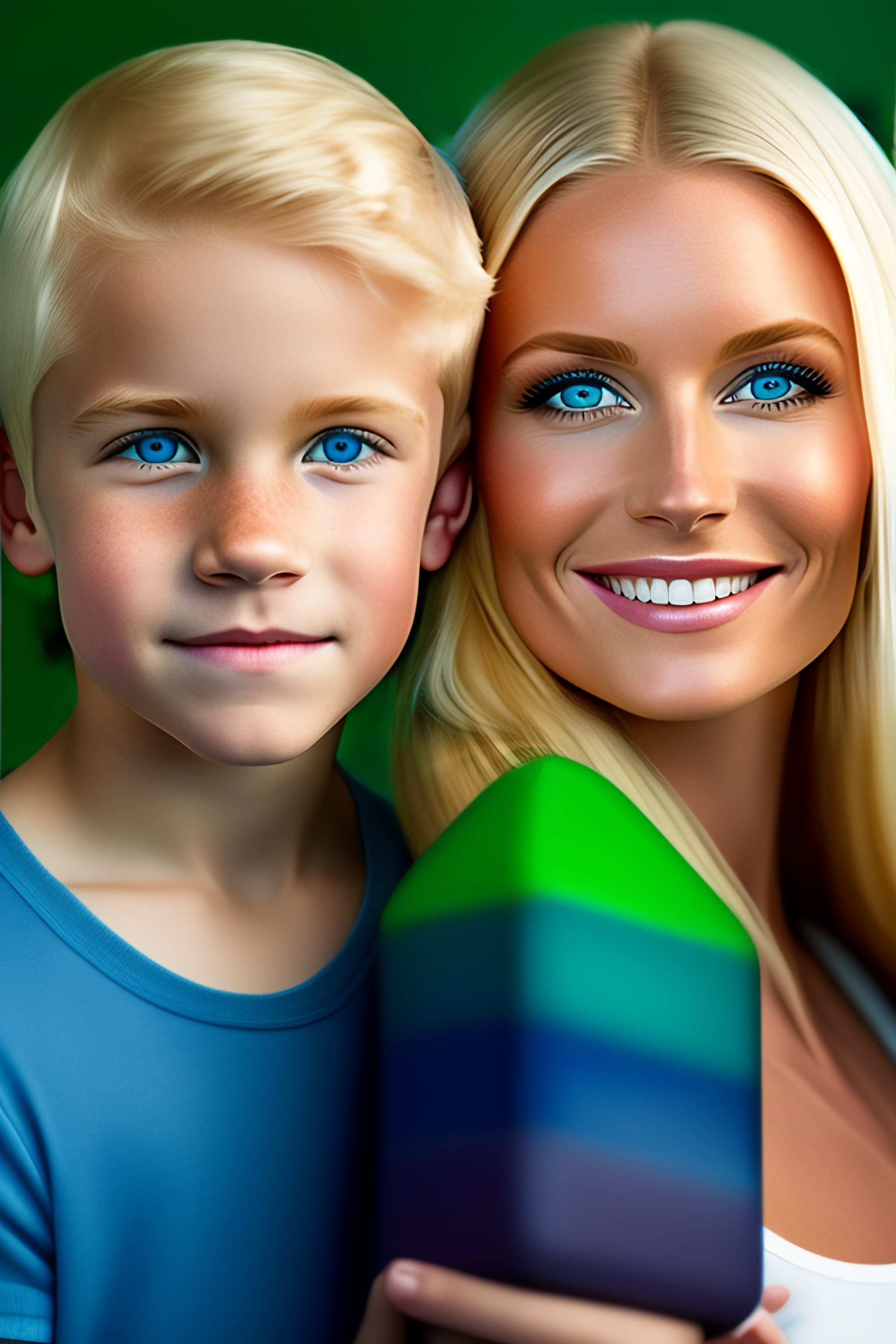 Lexica Family. Man with blond hair and blue eyes. woman with blond