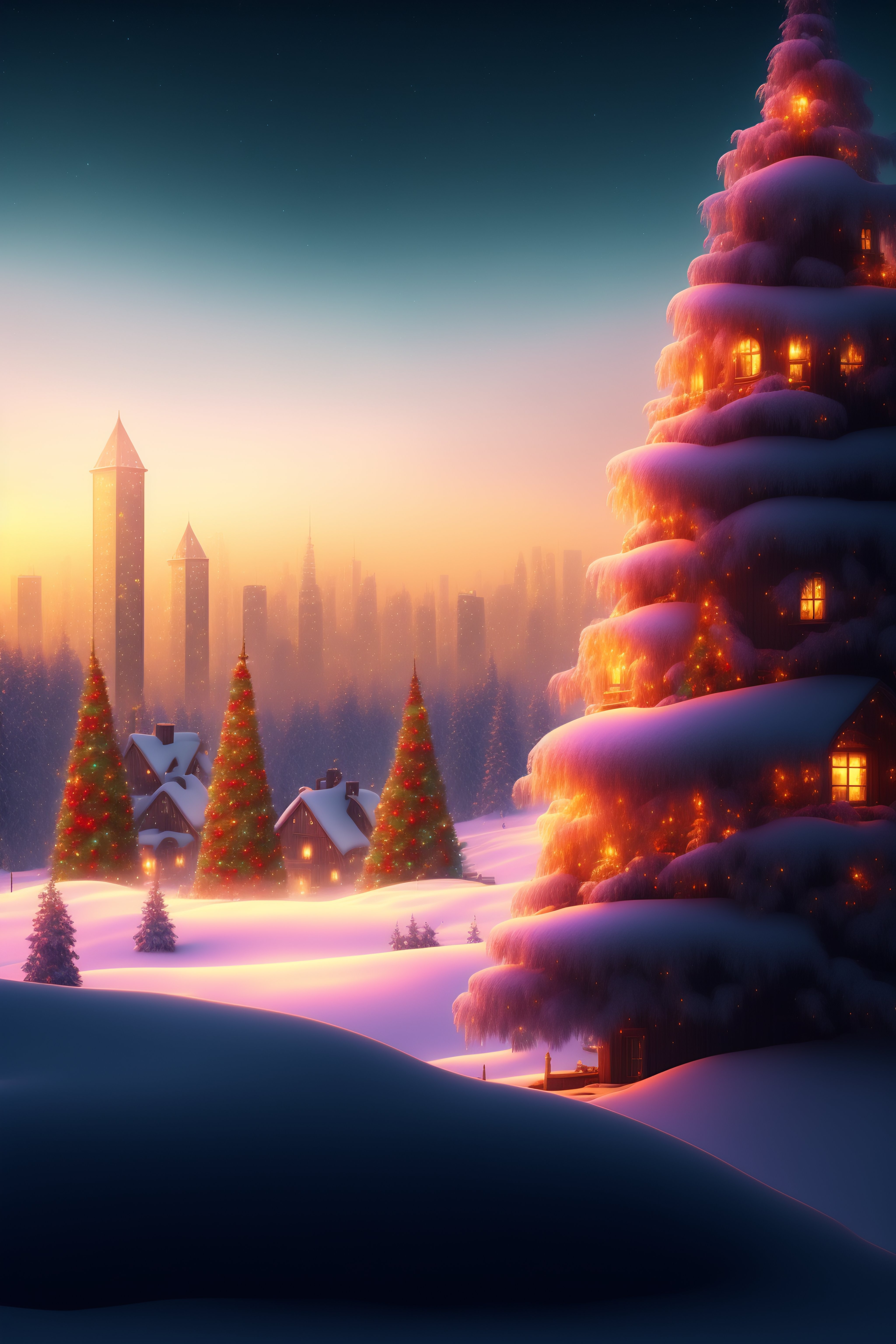 Lexica - City with cristmas view, christmas concept house, cristmas