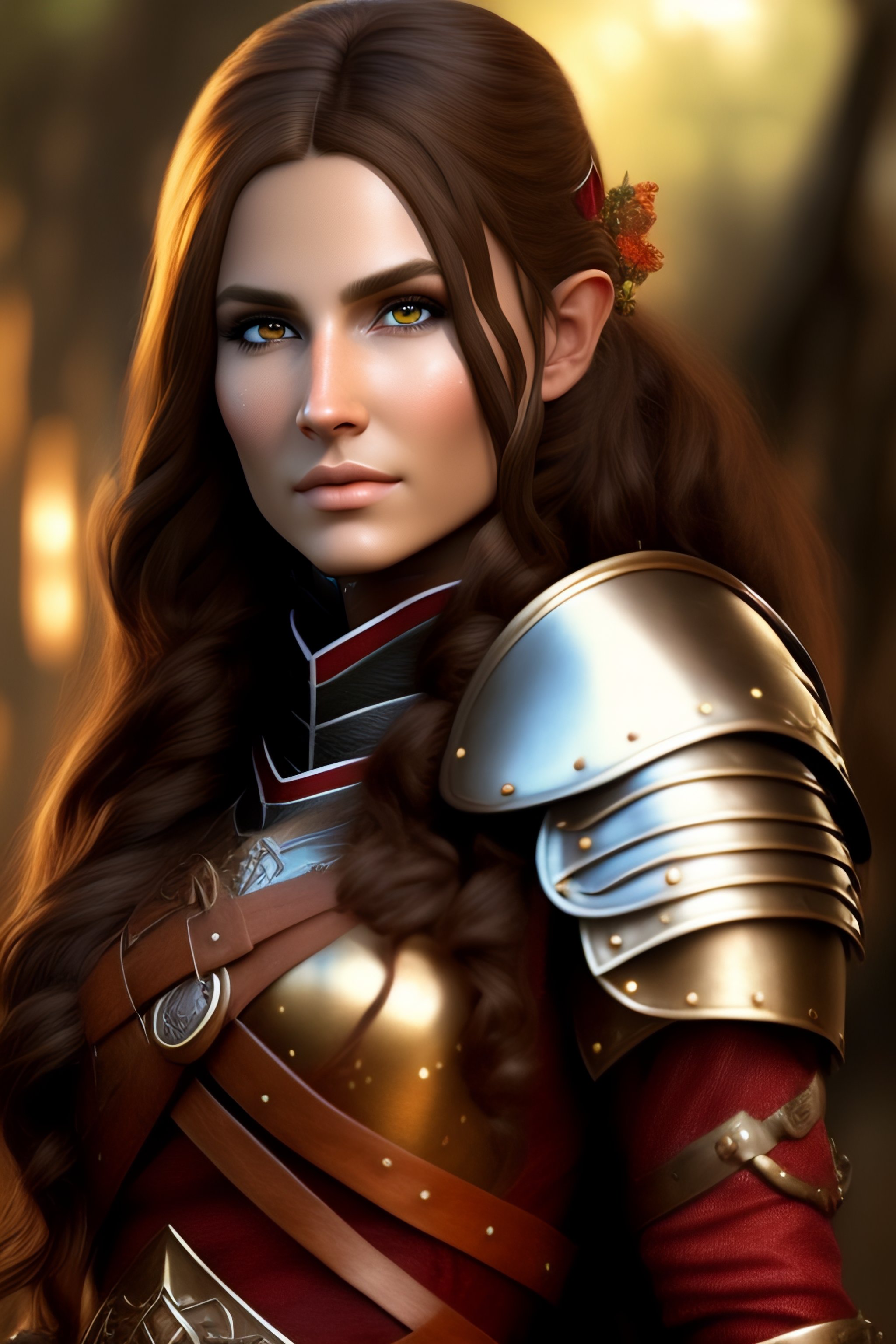 Lexica - Elf girl archer with brown wavy hair and cute face dressed in ...