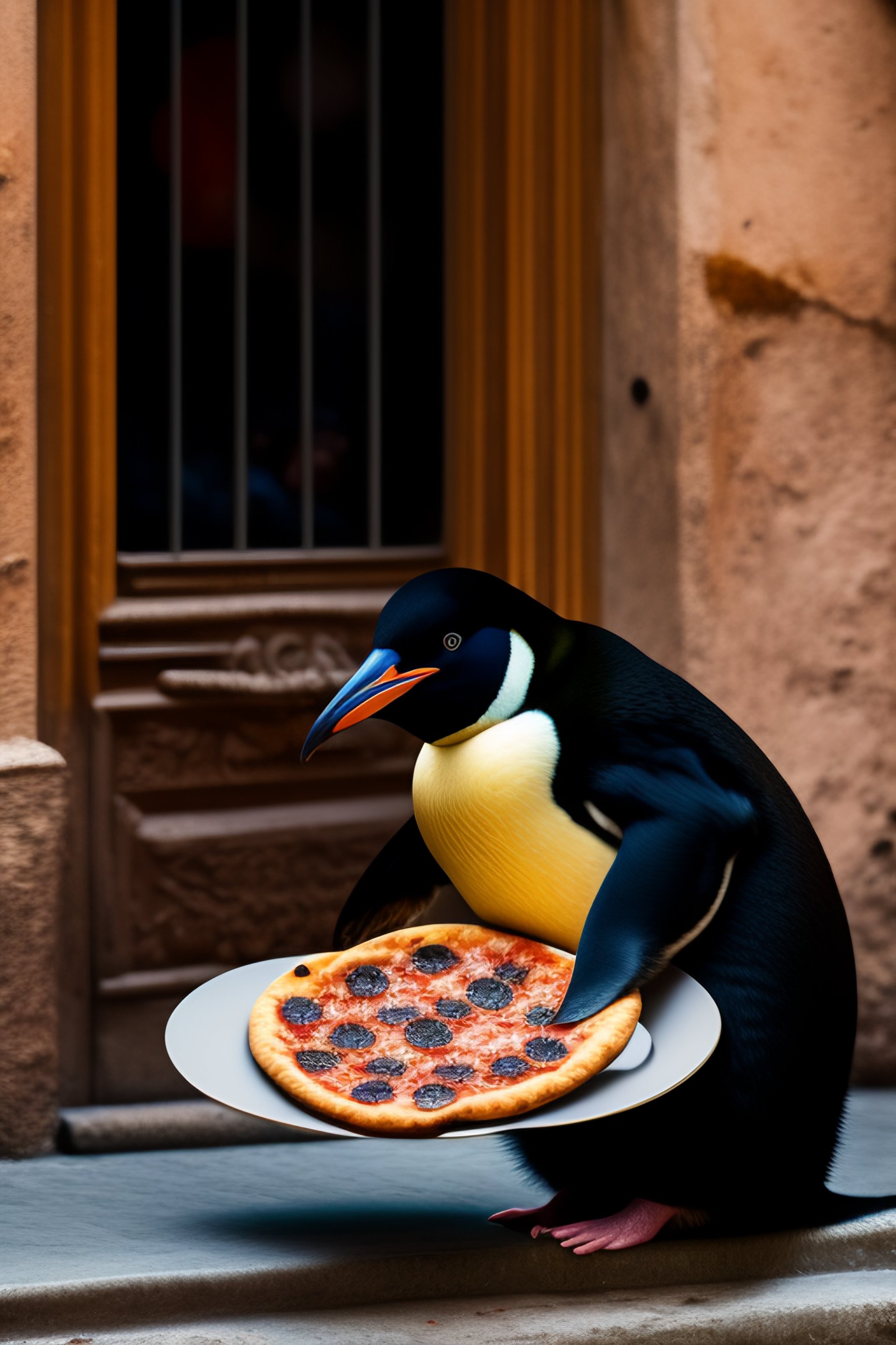 Lexica - Pinguin eating pizza in Rome