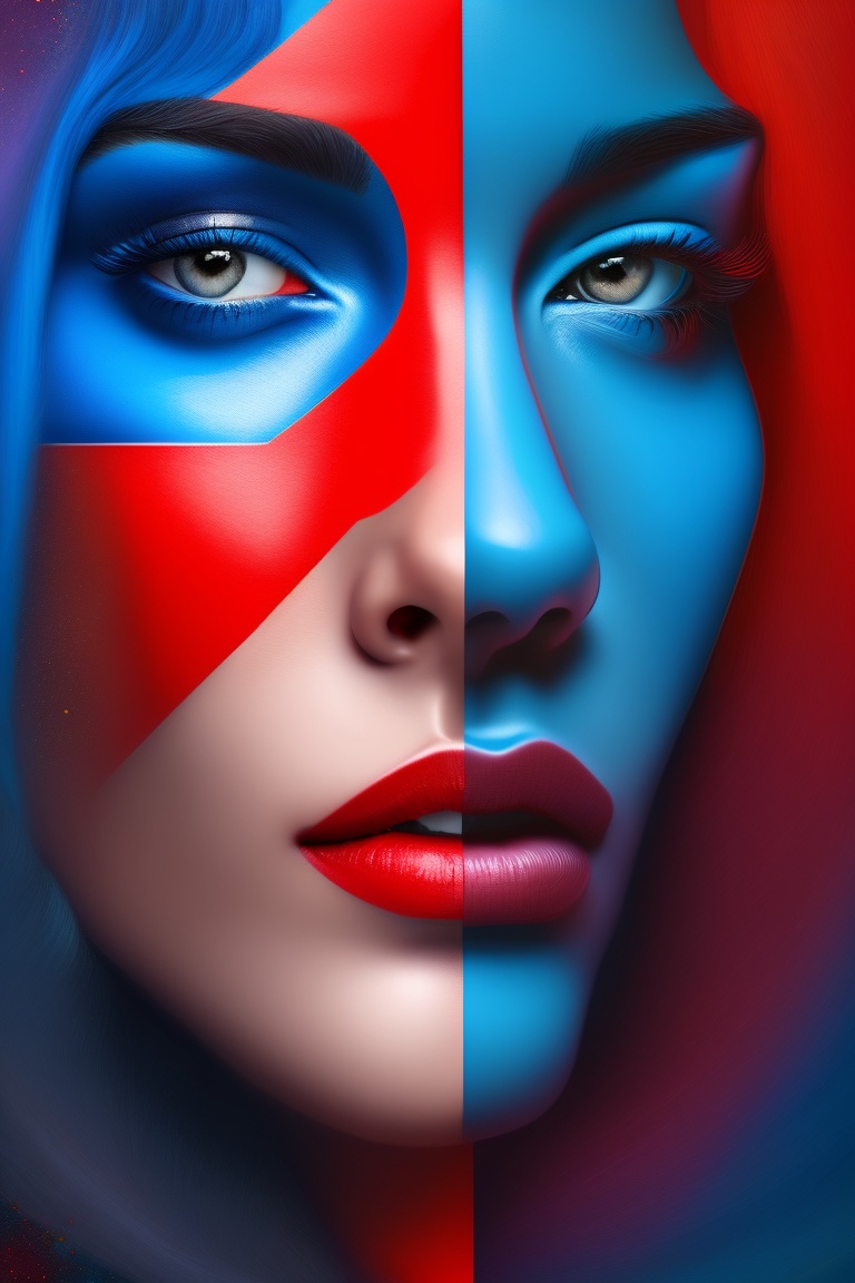 Lexica - A canvas potrait of a poet's face, canvas divided into two ...