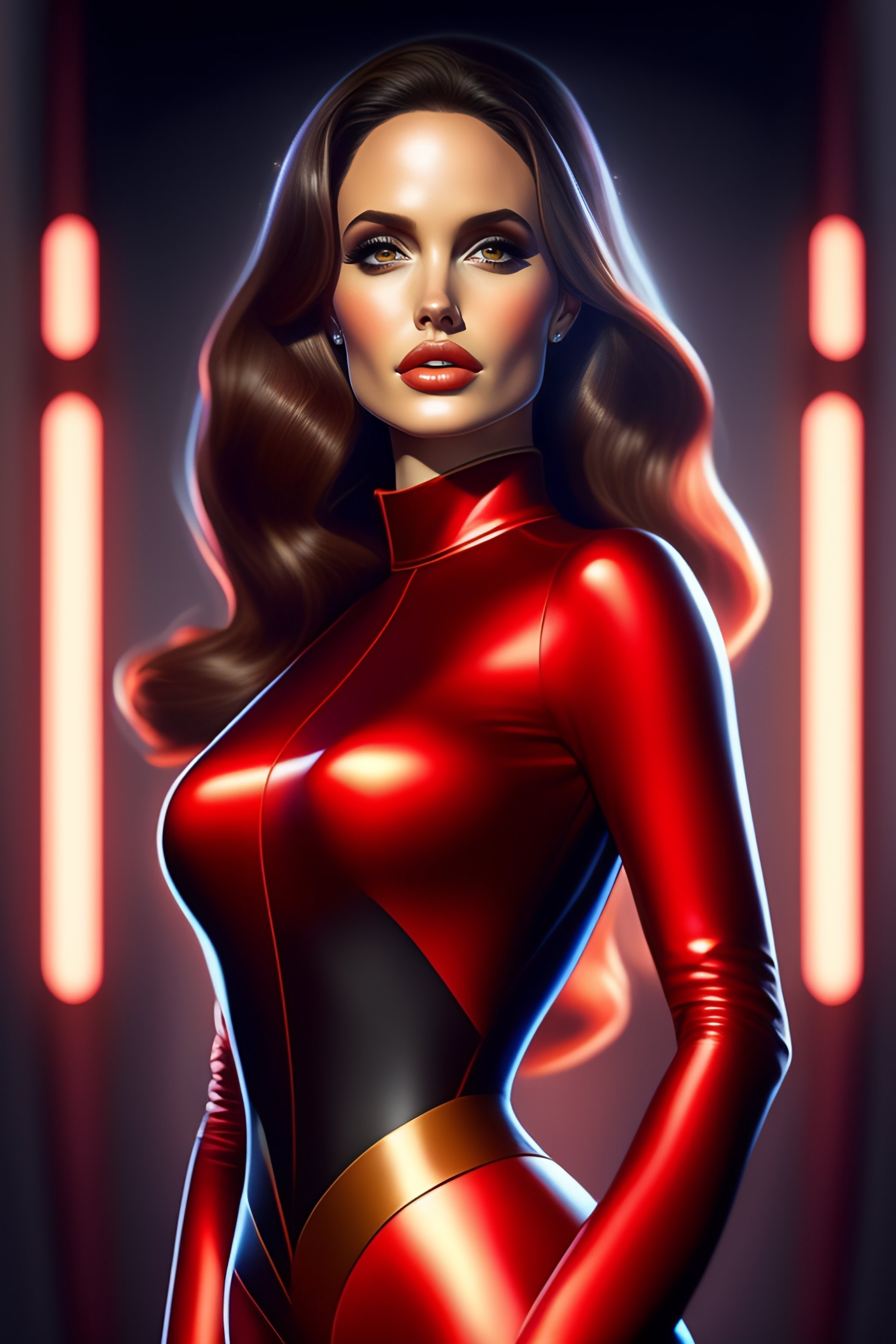 Lexica - Young Angelina Jolie dressed in the Elastigirl Incredibles  uniform, elegant, glowing lights, waist to top, hights detailed, digital  painting...