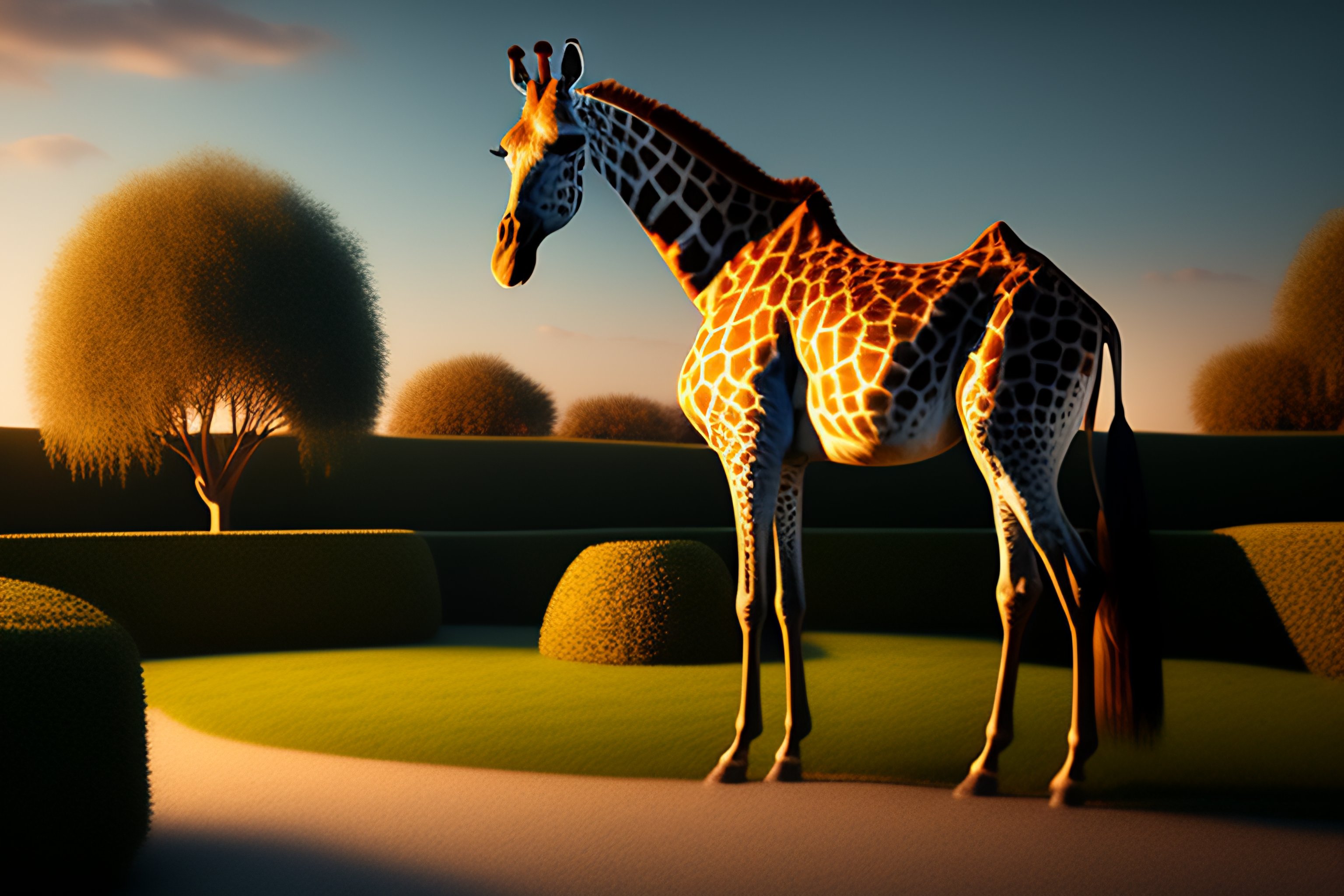 Lexica - Oil painting of giraffe by Fernando botero in surreal garden ...