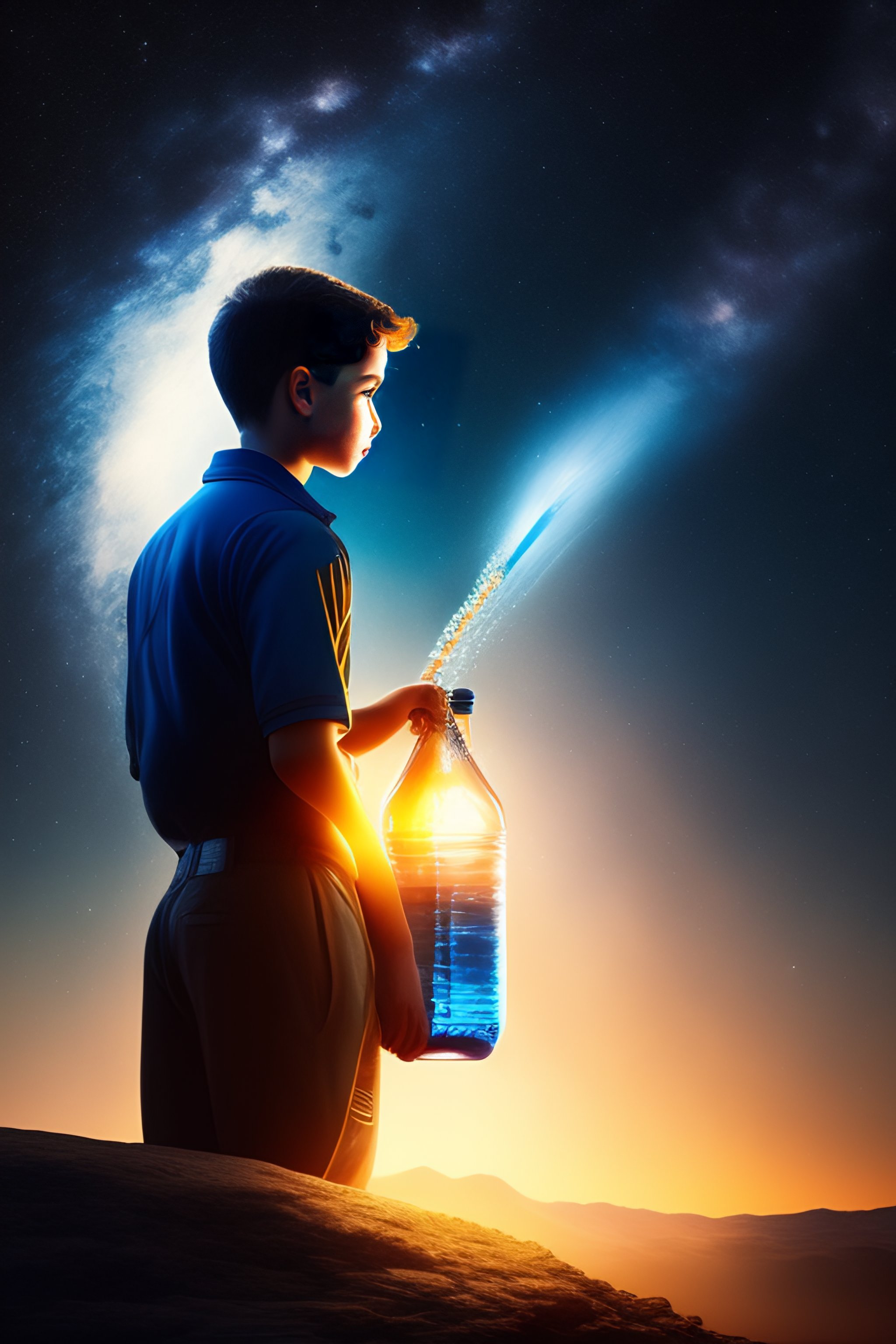 Lexica The young man holds a jug of water, water pours out of the jug