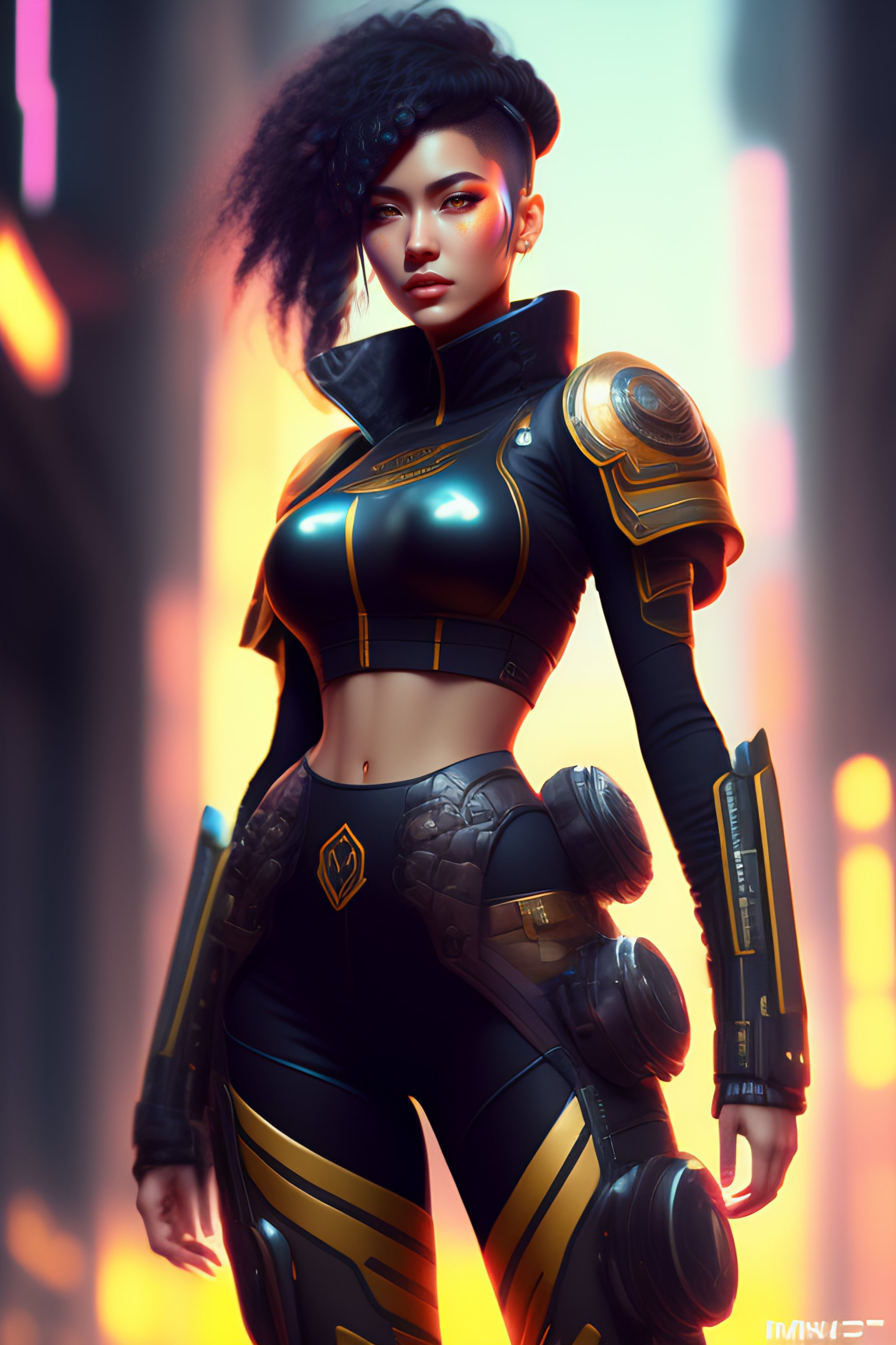 Lexica - Mech Punk full body clothes with short hair girl, battle ...