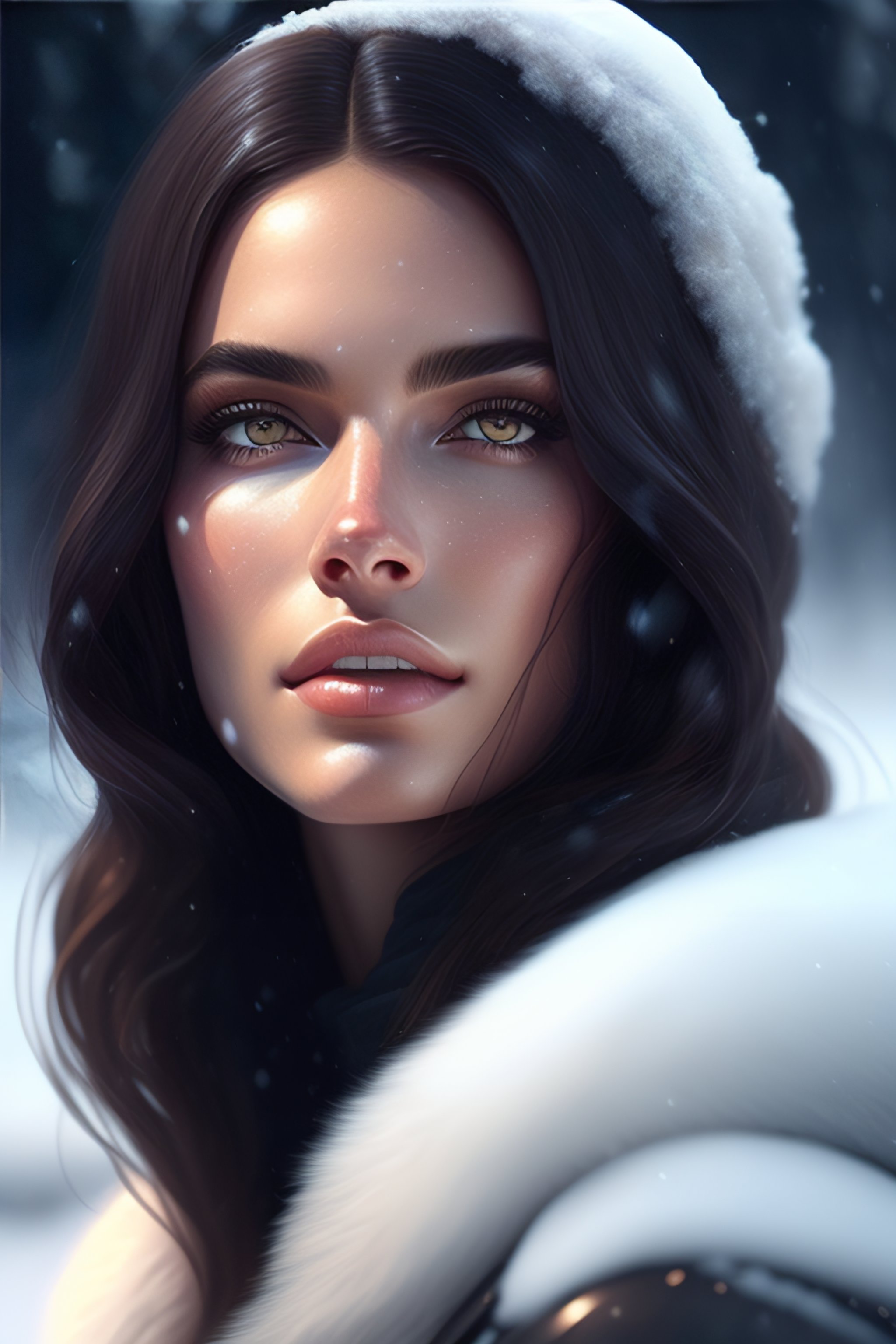 Lexica Beautiful Snow Goddess Perfect Soft Dark Hair Perfect Brown Eyes Portrait By Greg 3907