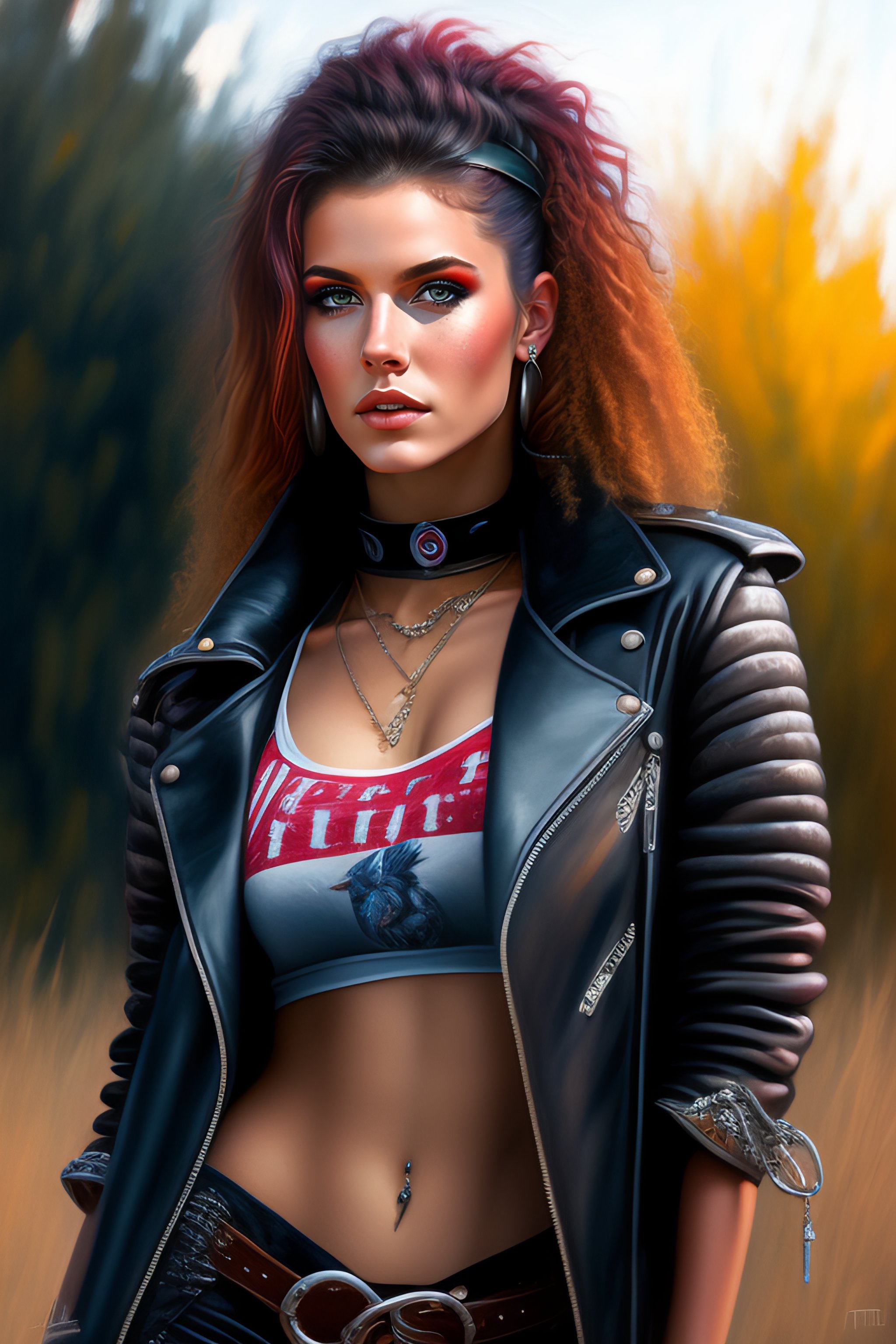 Lexica - Cute punk rock girl, mad max jacket, renaissance, cables on ...