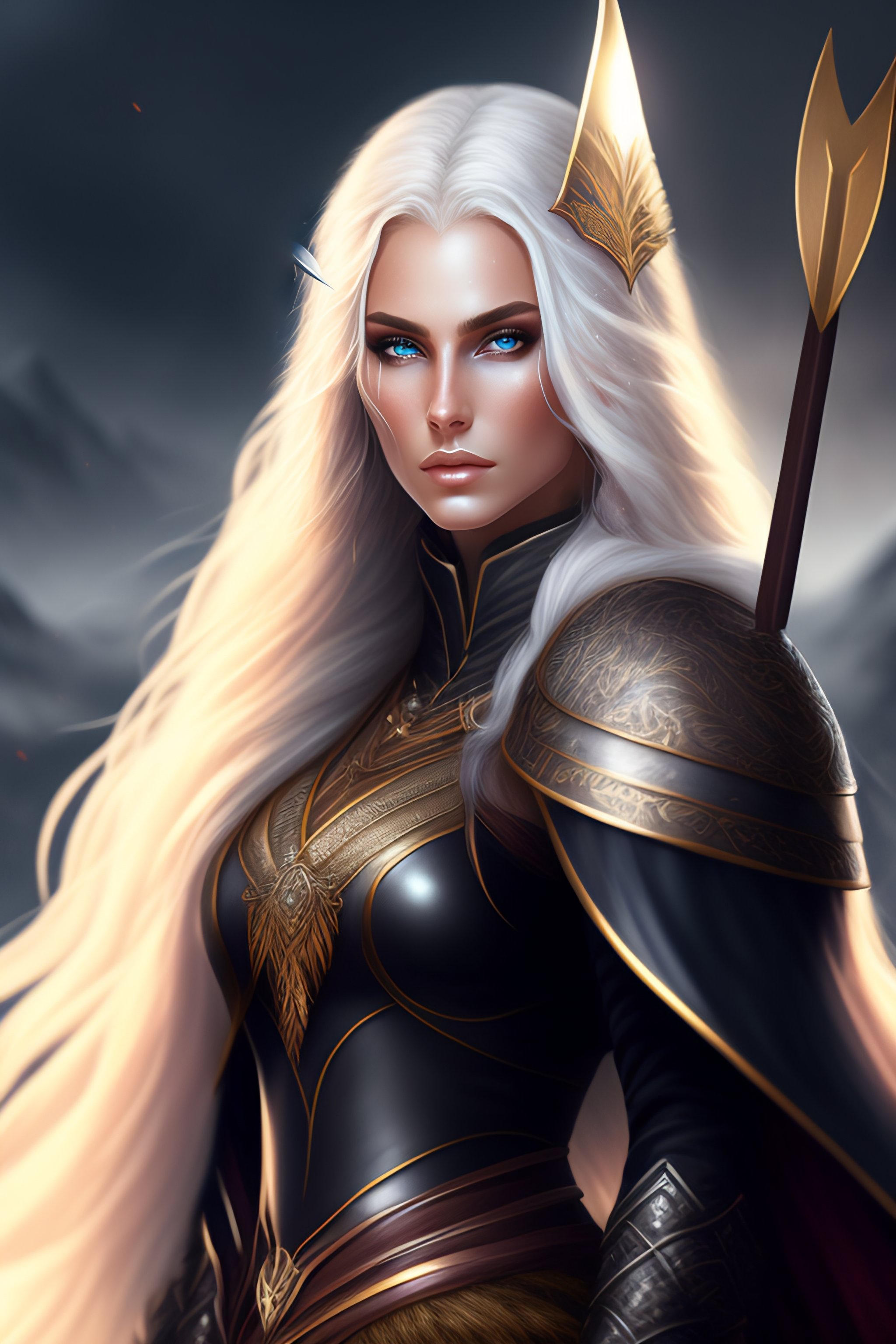 Lexica - Beautiful warrior woman, long platinum hair, royal, black ...