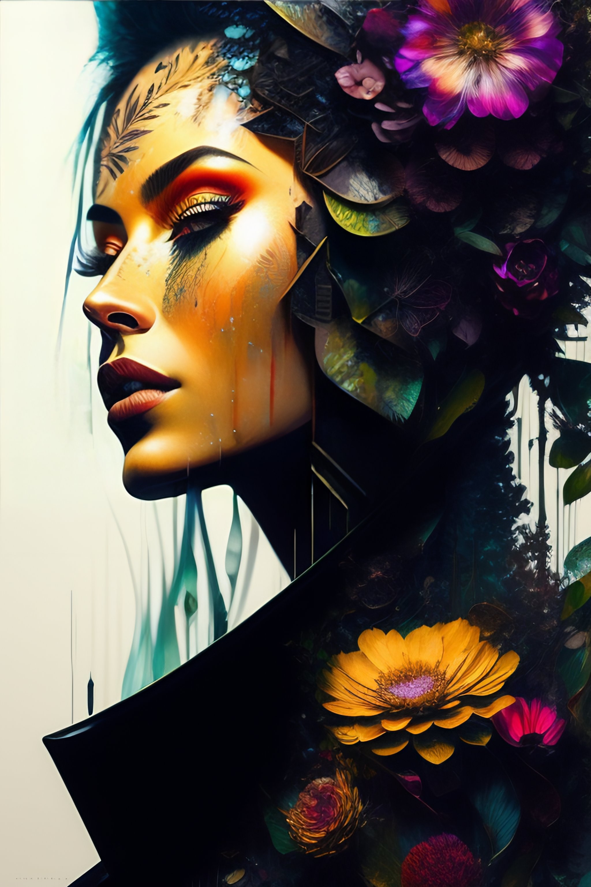 Lexica Beautiful smiling botanist with plants and flowers growing out