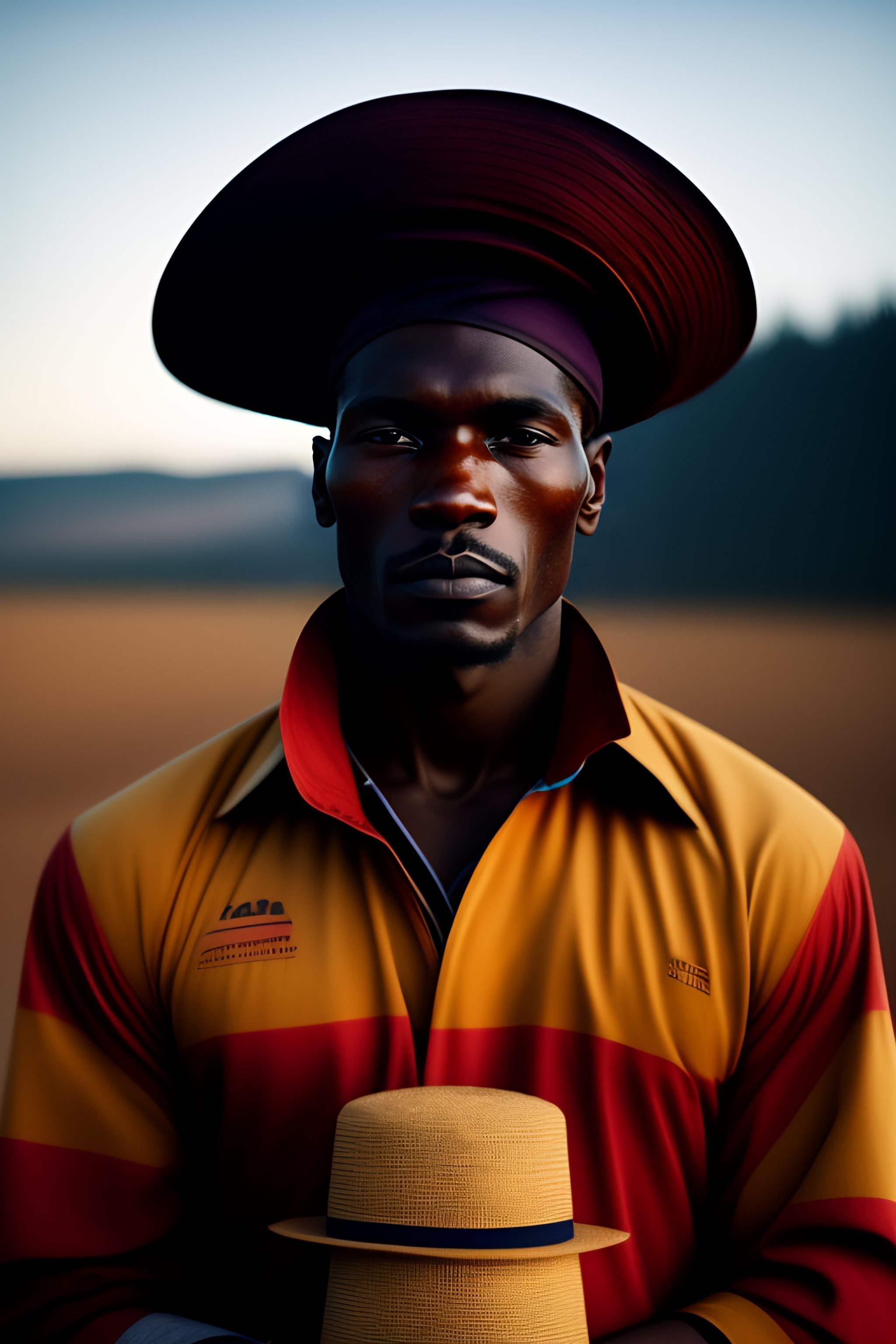 Lexica - Photo of loba man with paper hat, holding a lukasa