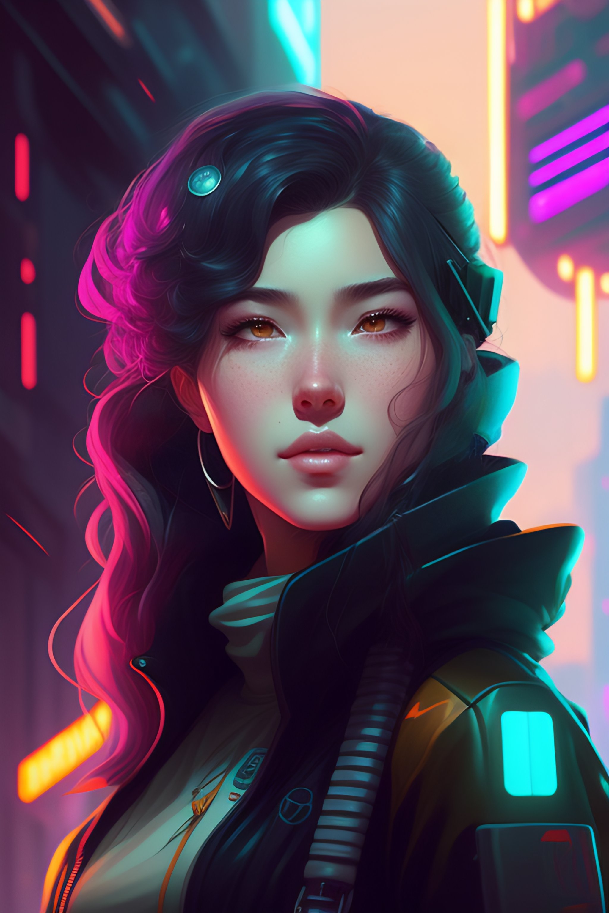 Lexica - Highly detailed portrait of a cyberpunk young lady with ...