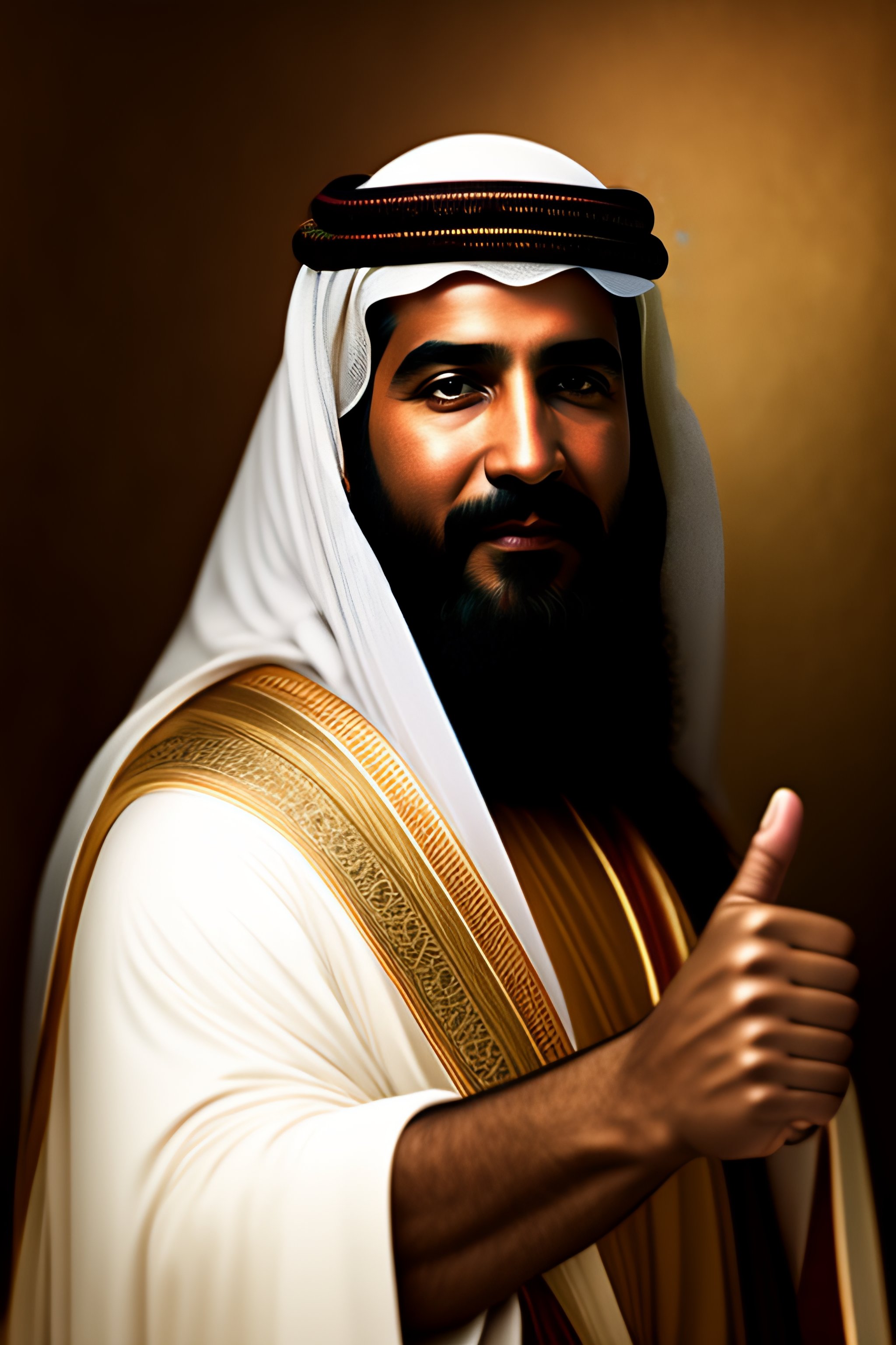 Lexica - Realistic photo of arab sheikh showing thumb up