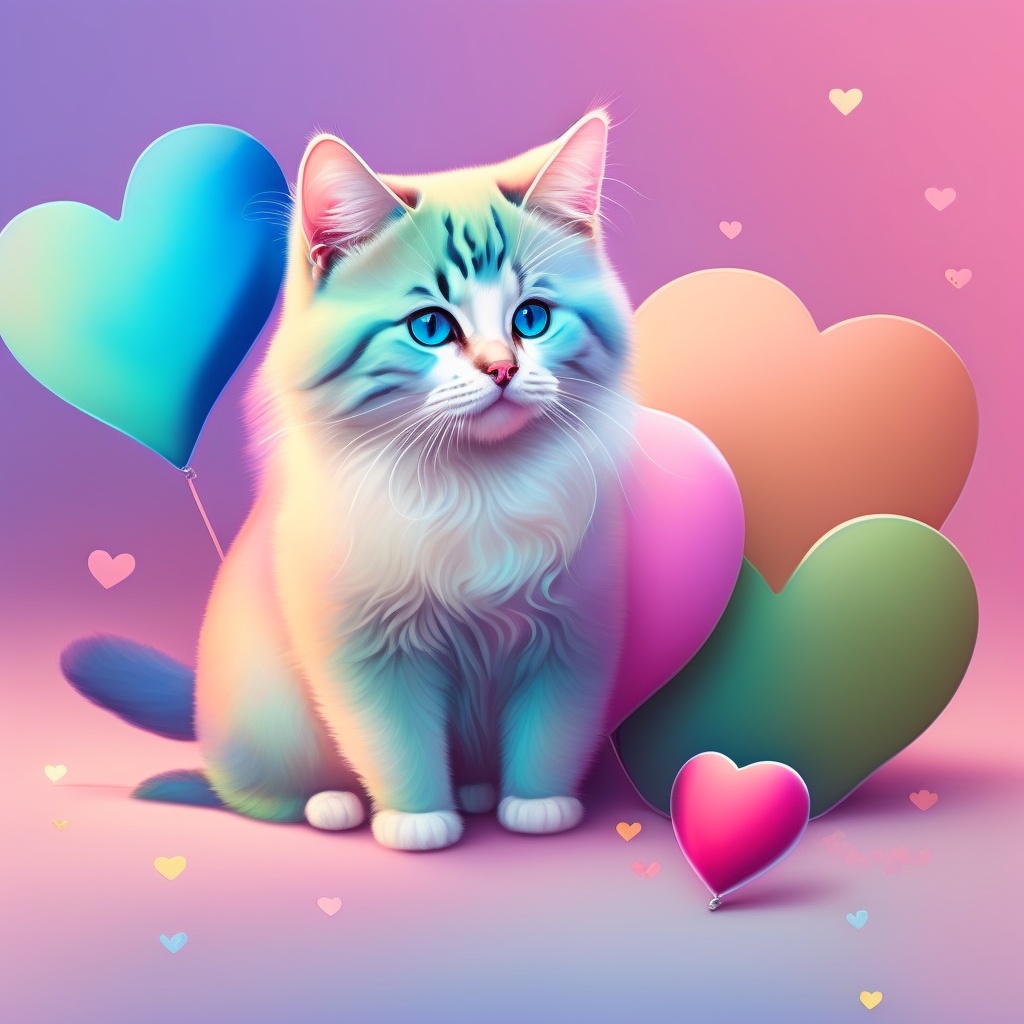 Lexica - Strybk, cute hearts in the background, cute cat, on a