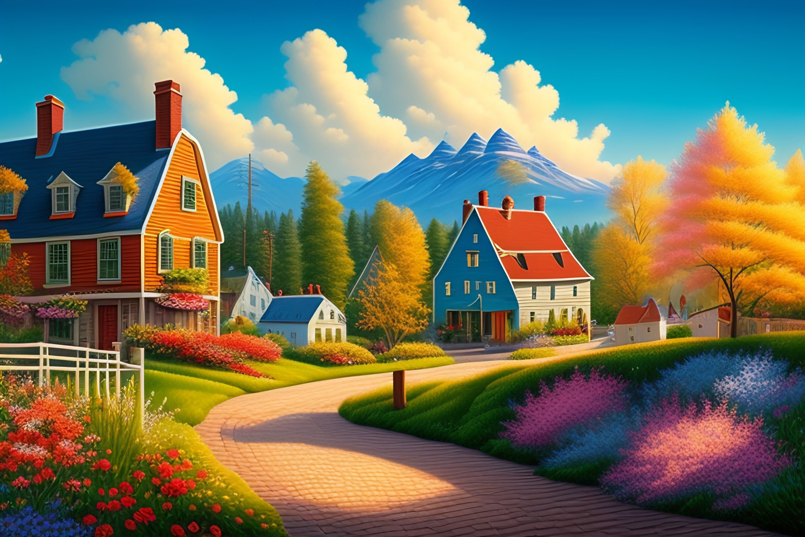 Lexica - Town in spring, by charles wysocki, detailed, 8k, flowers, colors