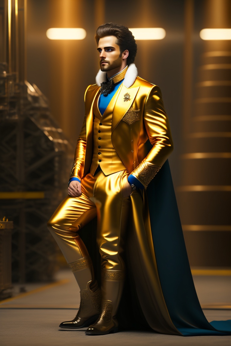 Lexica - Man wearing gold suit in carpet factory, gothic