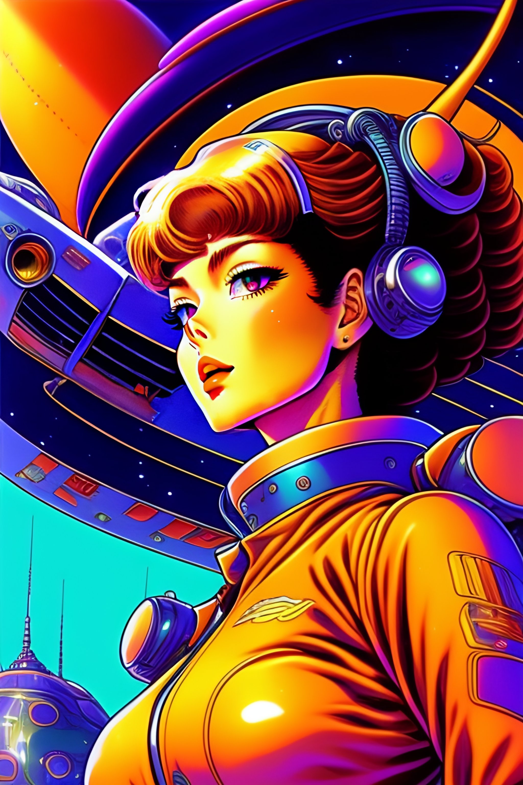 Lexica - Vintage 90's anime style. Soviet girl, cluttered starship