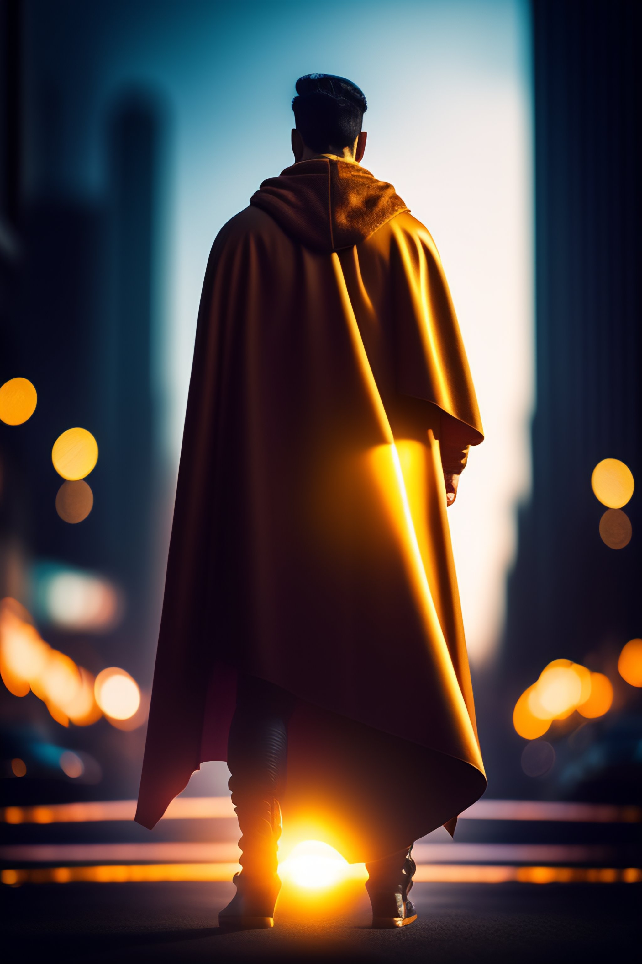 Lexica - A 3 5 mm photo from the back of a superhero wearing a cape ...