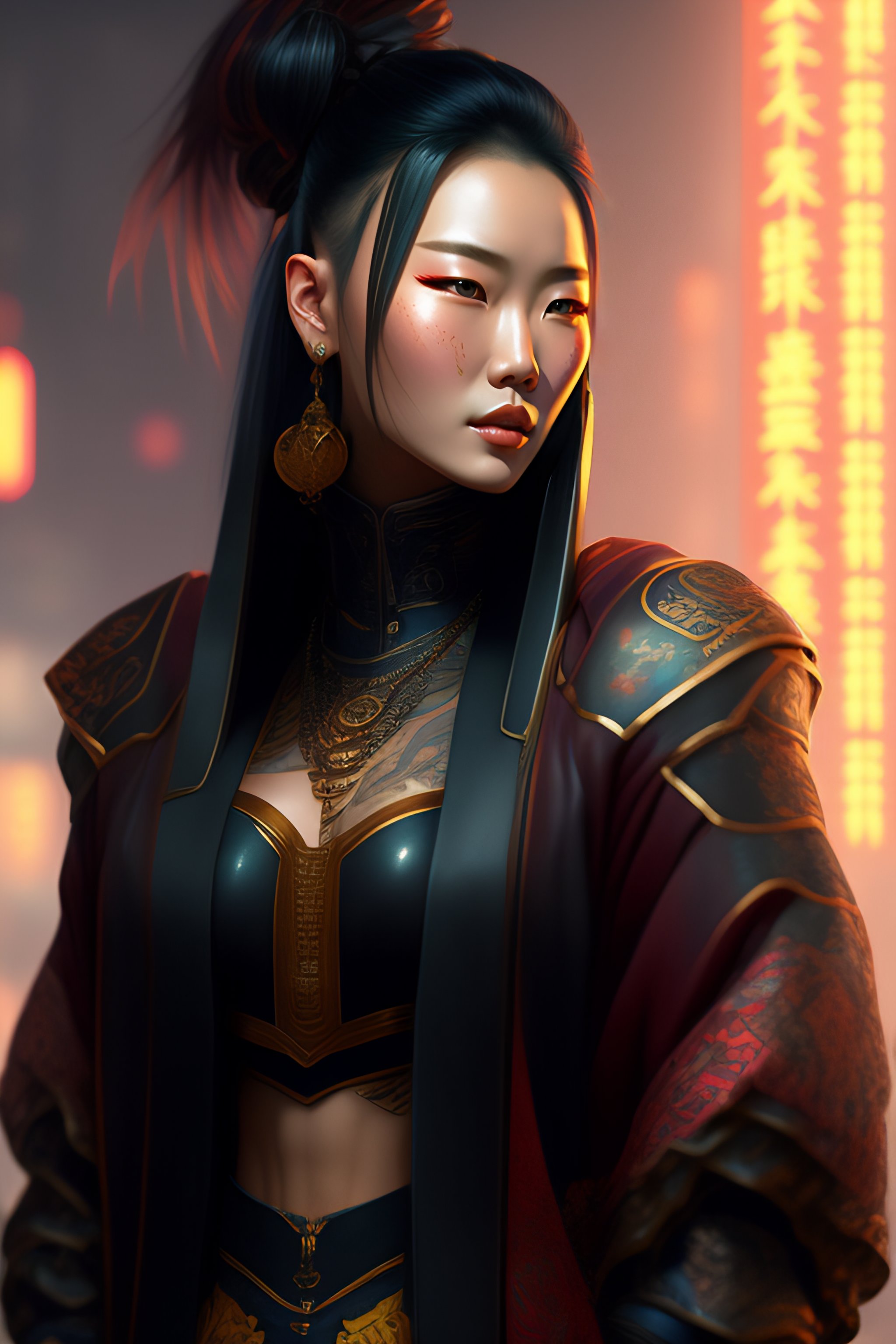 Lexica - Portrait of a chinese cyberpunk machine, machine face, arms ...