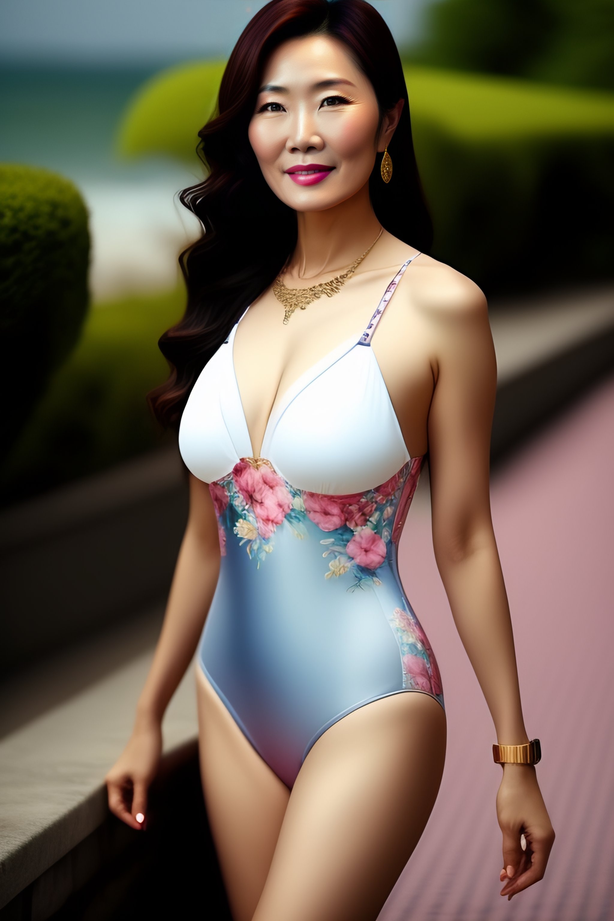 Lexica Beautiful 40 year old Korean Woman In A Swimsuit Full length 