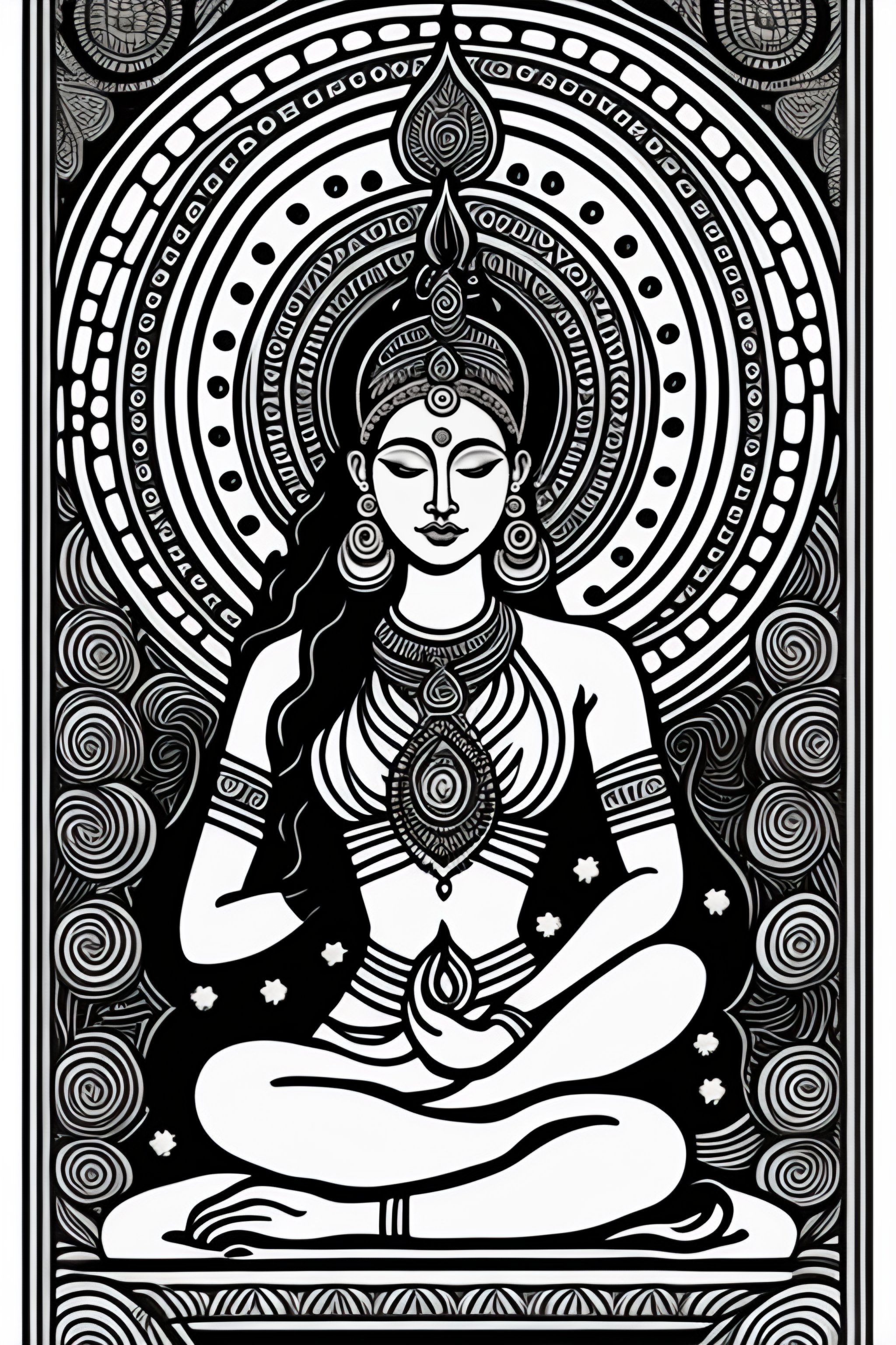 Lexica - Black and white coloring book page of a beautiful yogini, yoga ...