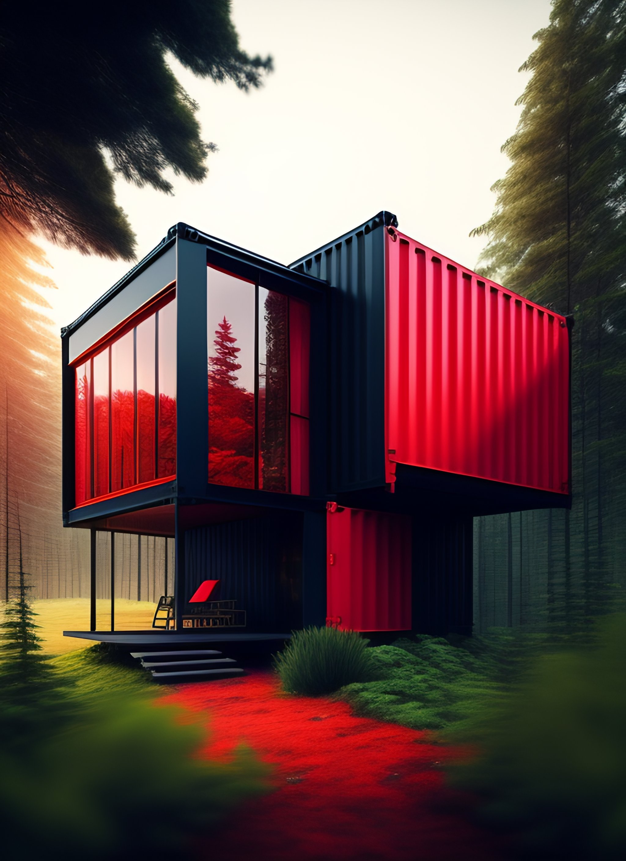 Lexica - Red and black Shipping containers and glass modern two floor ...