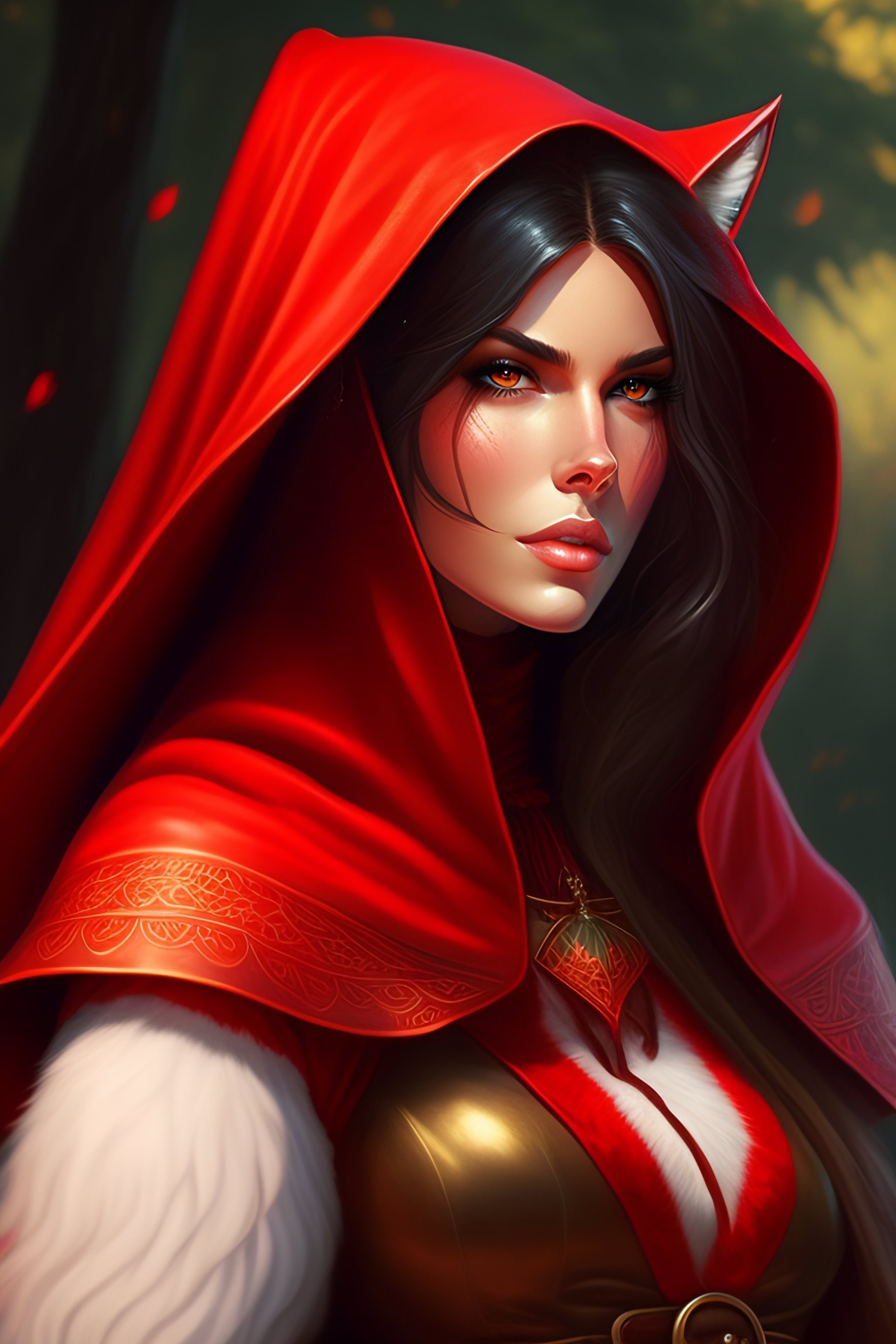 Lexica - Amazon red riding hood holding cat head, d & d, fantasy ...