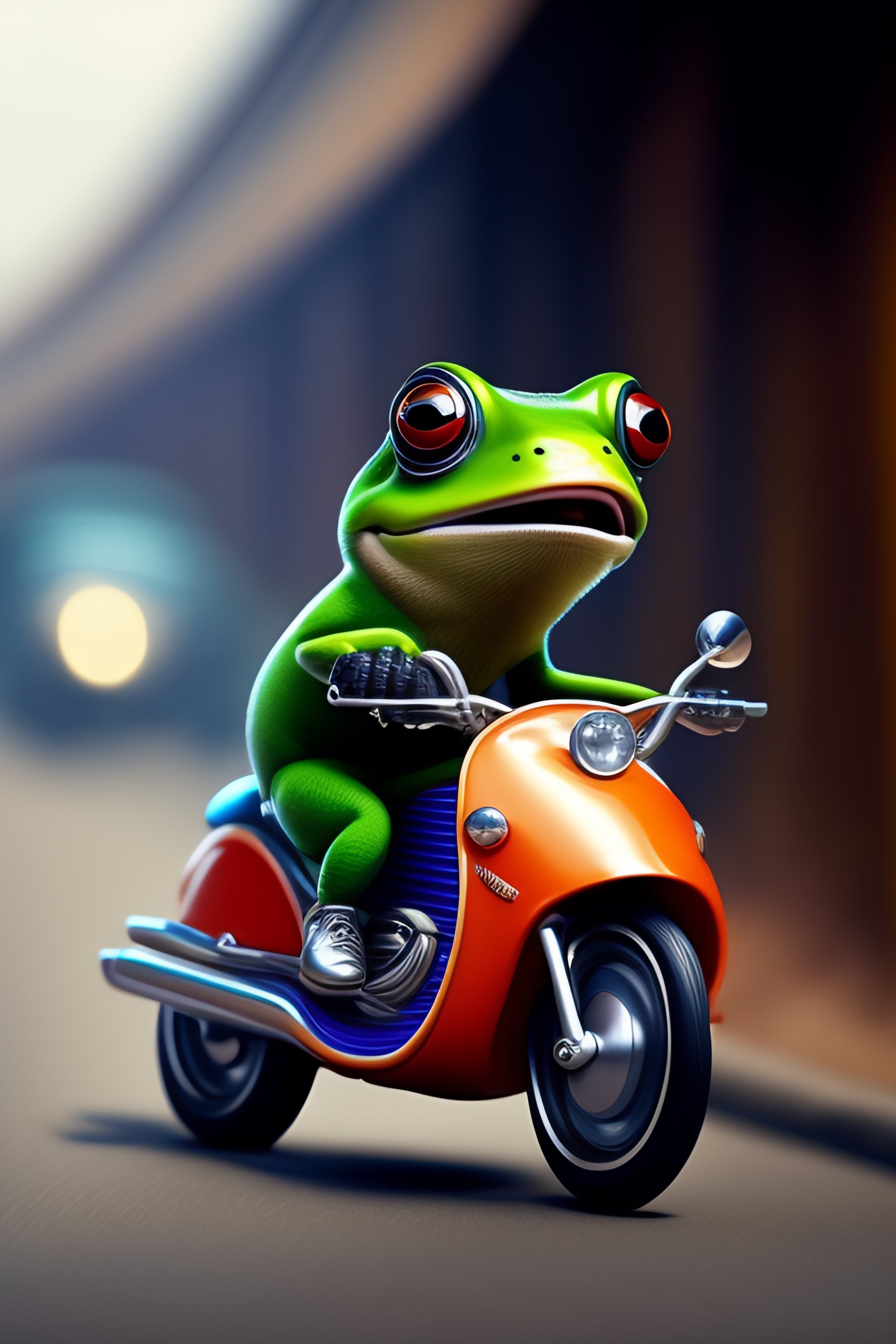 Lexica Crazy frog, on one wheel, motorcycle, dead