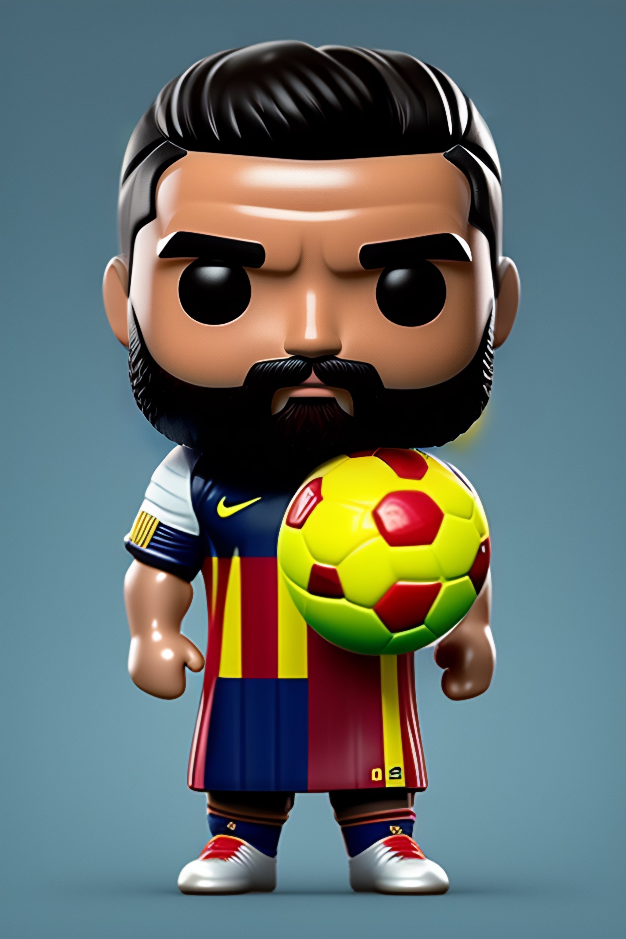 Lexica - Full body 3d render of funko pop Lionel Messi with argentina shirt  and lifting up the worldclup