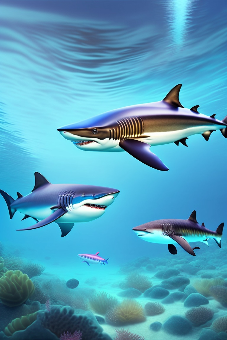 Lexica - Sharks using headphones, underwater, listening music, funy
