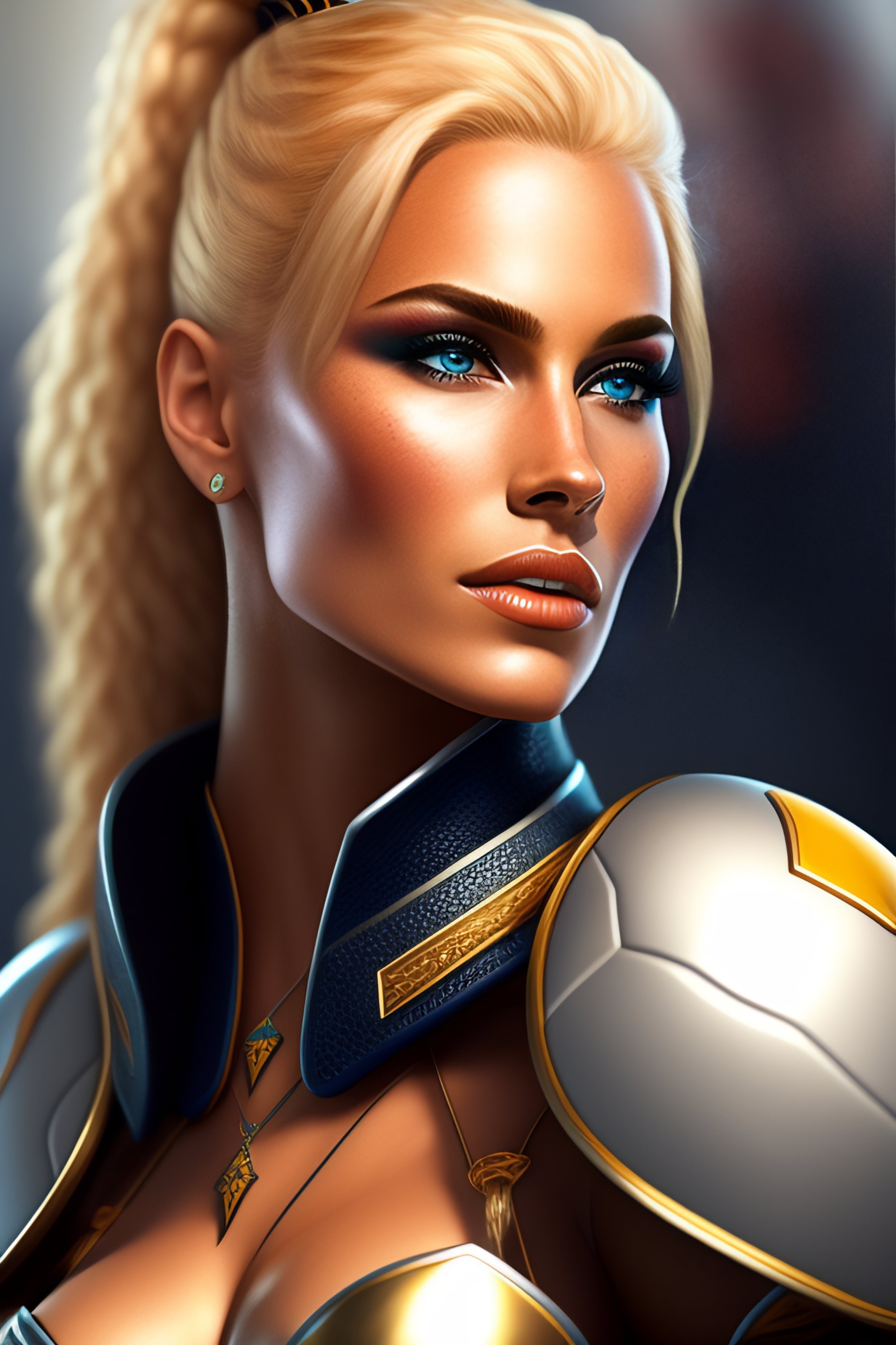 Lexica Attractive warrior woman with blond hair, wearing football