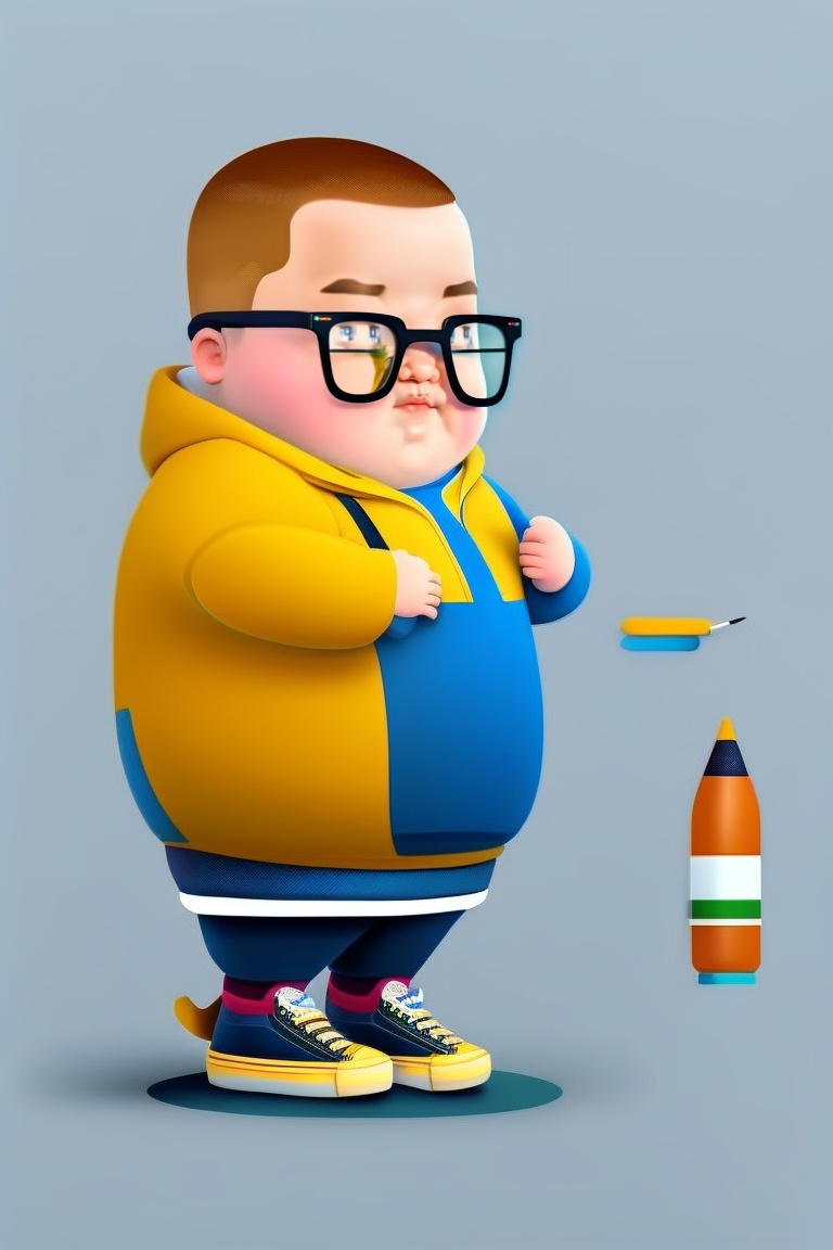 Lexica - Fat teenager, wear on black and has buzz cut with glasses. He is  in kindergarten