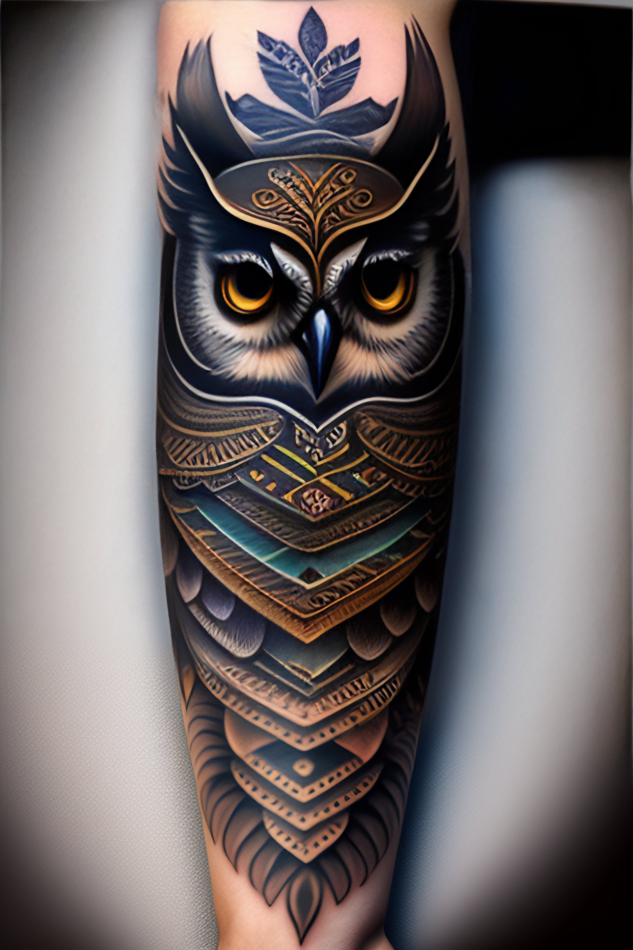 colorful owl forearm tattoos