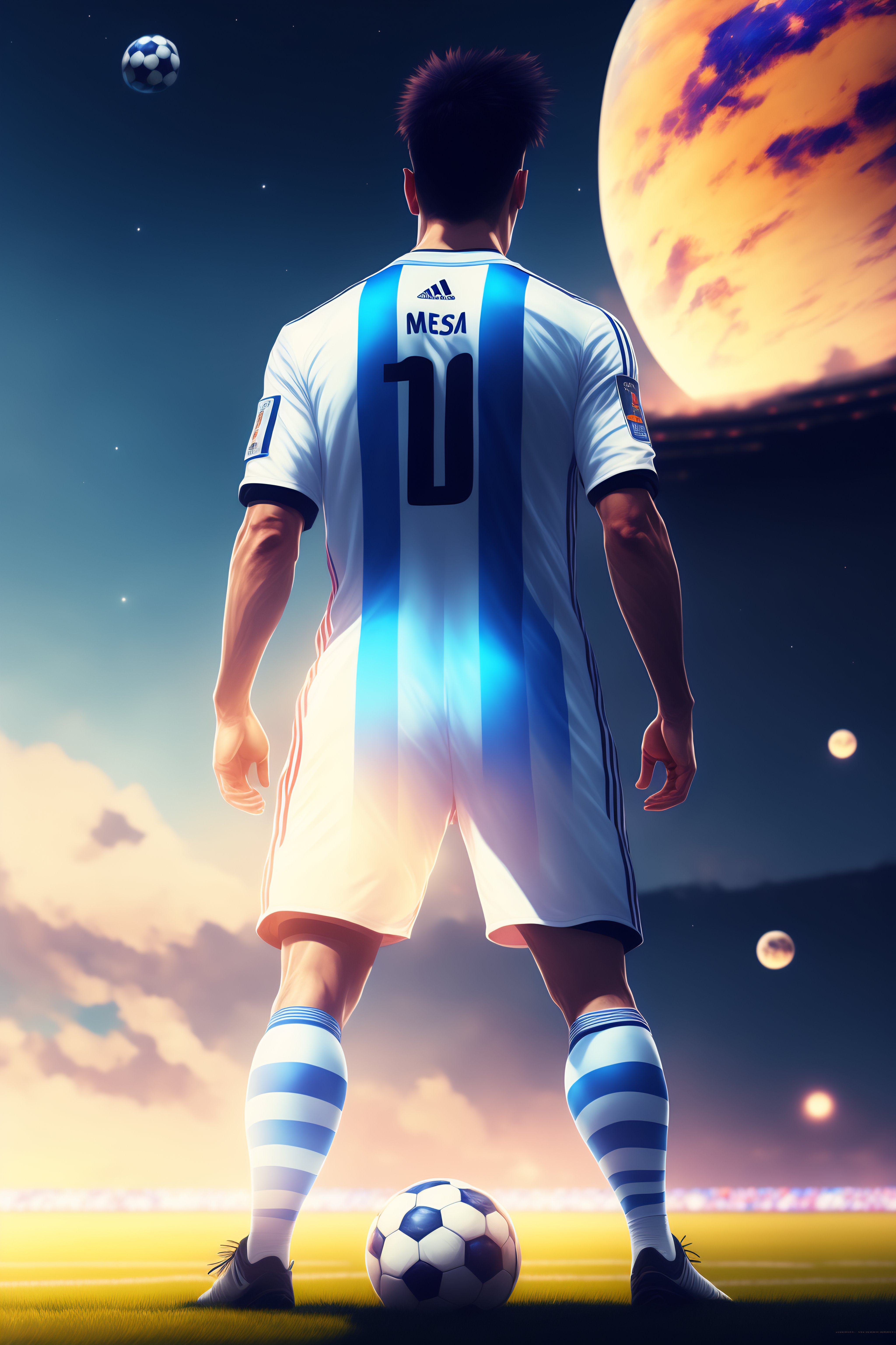 Lexica - Back of Argentine Footballer Messi, Blue and white stripes ...