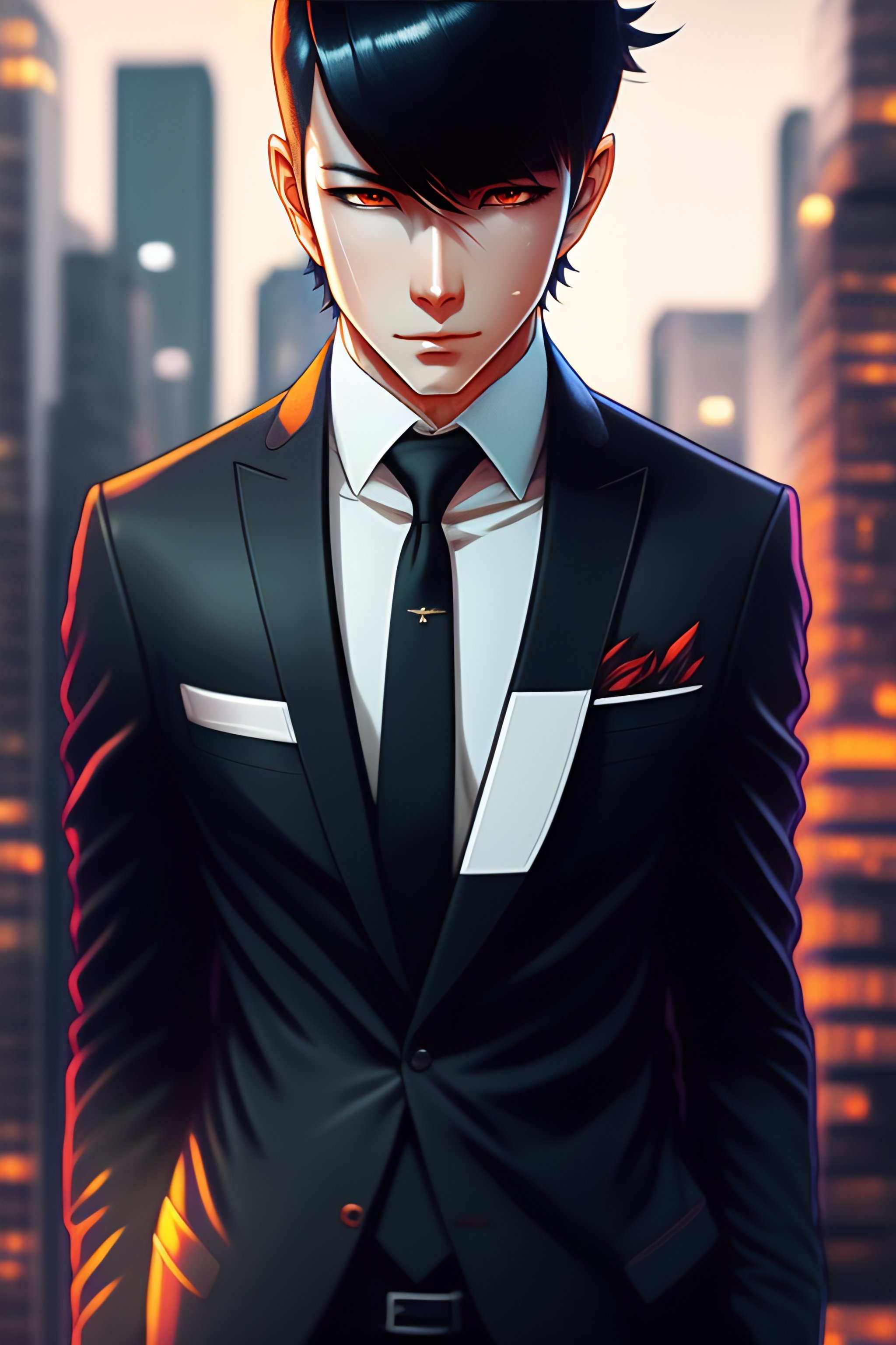 Lexica 10 man in suit and tie anime style chainsaw man, hyperdetailed