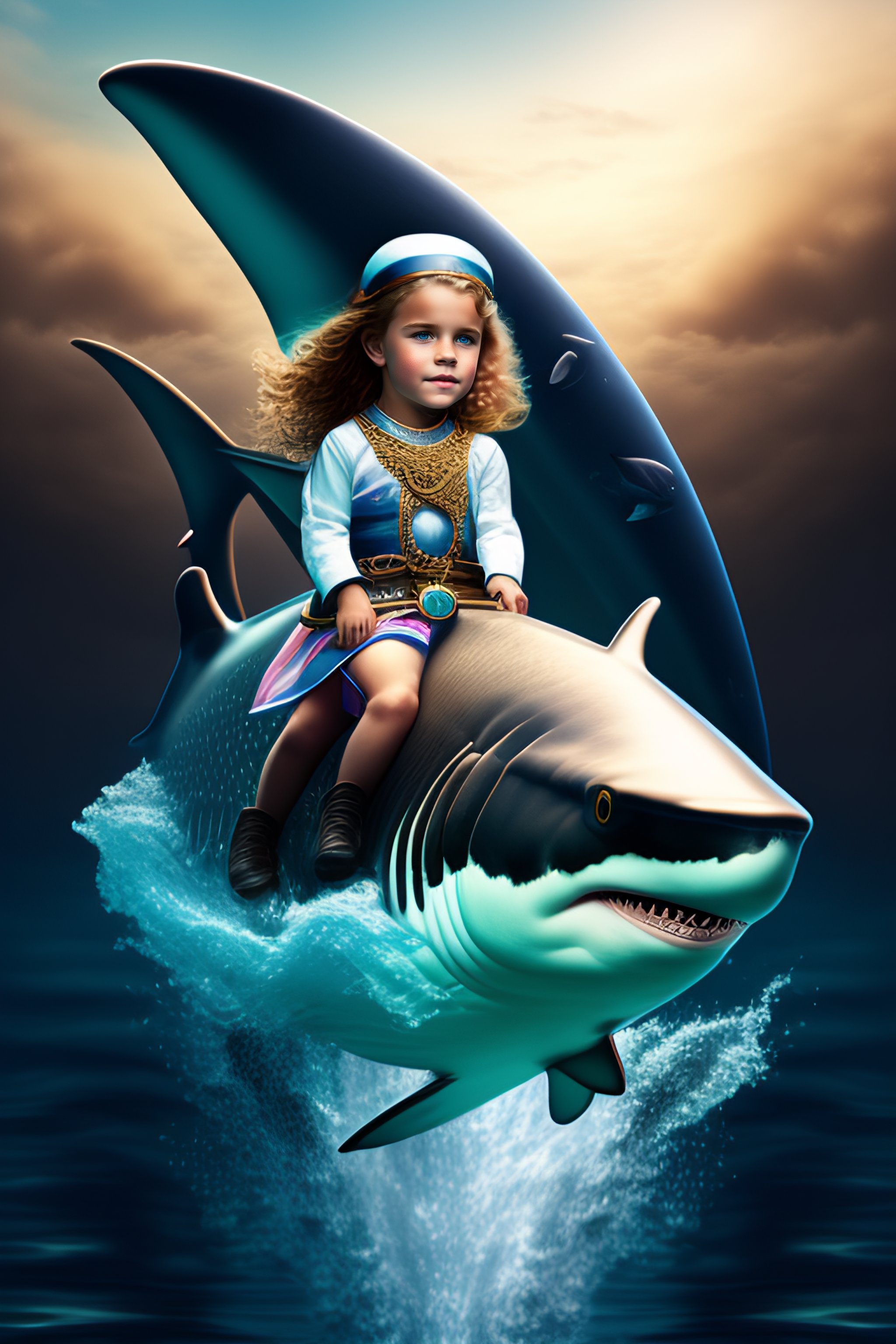 Lexica - Young priestess riding a shark