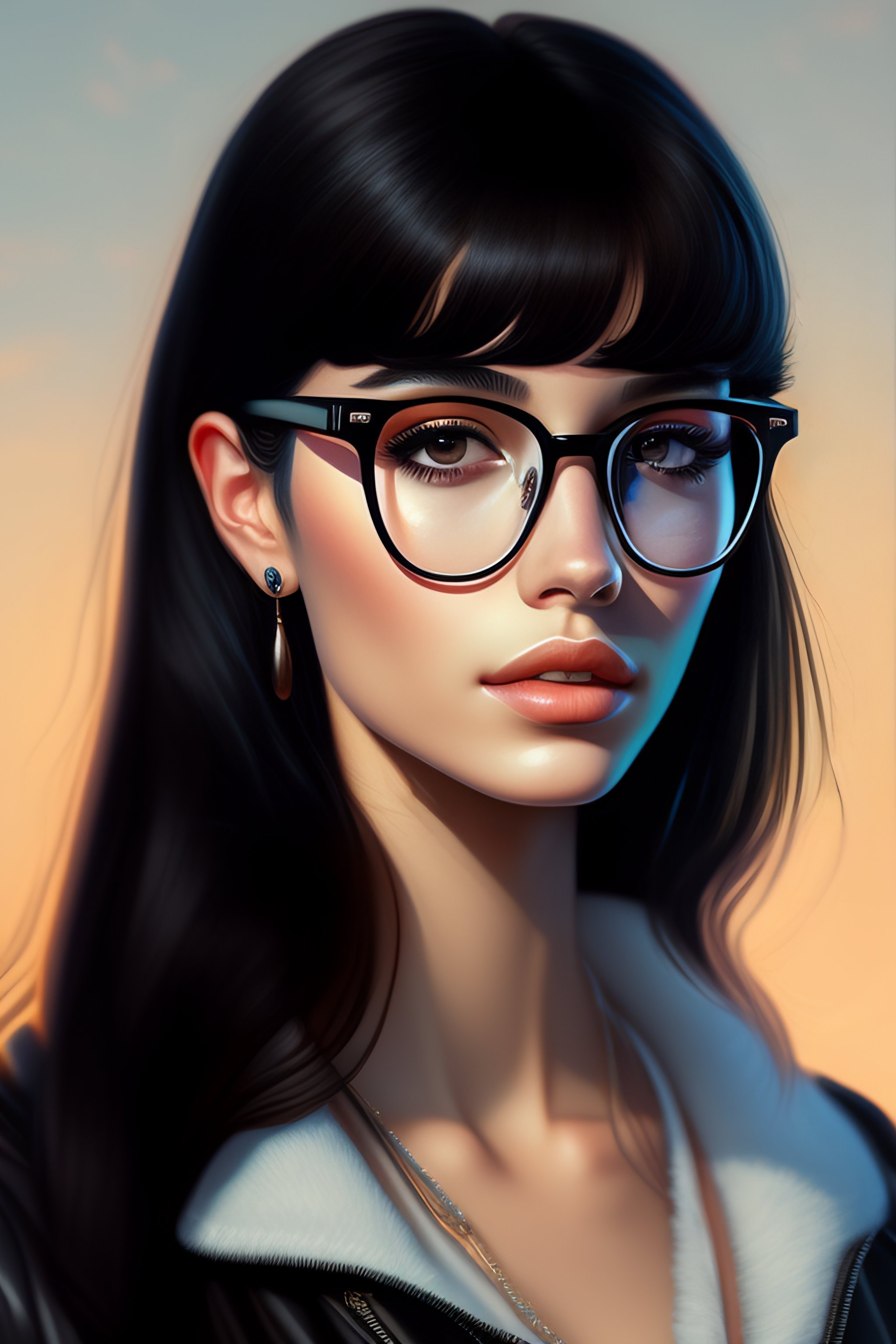 Lexica - E-girl, fully body, black hair, full bangs, glasses, small