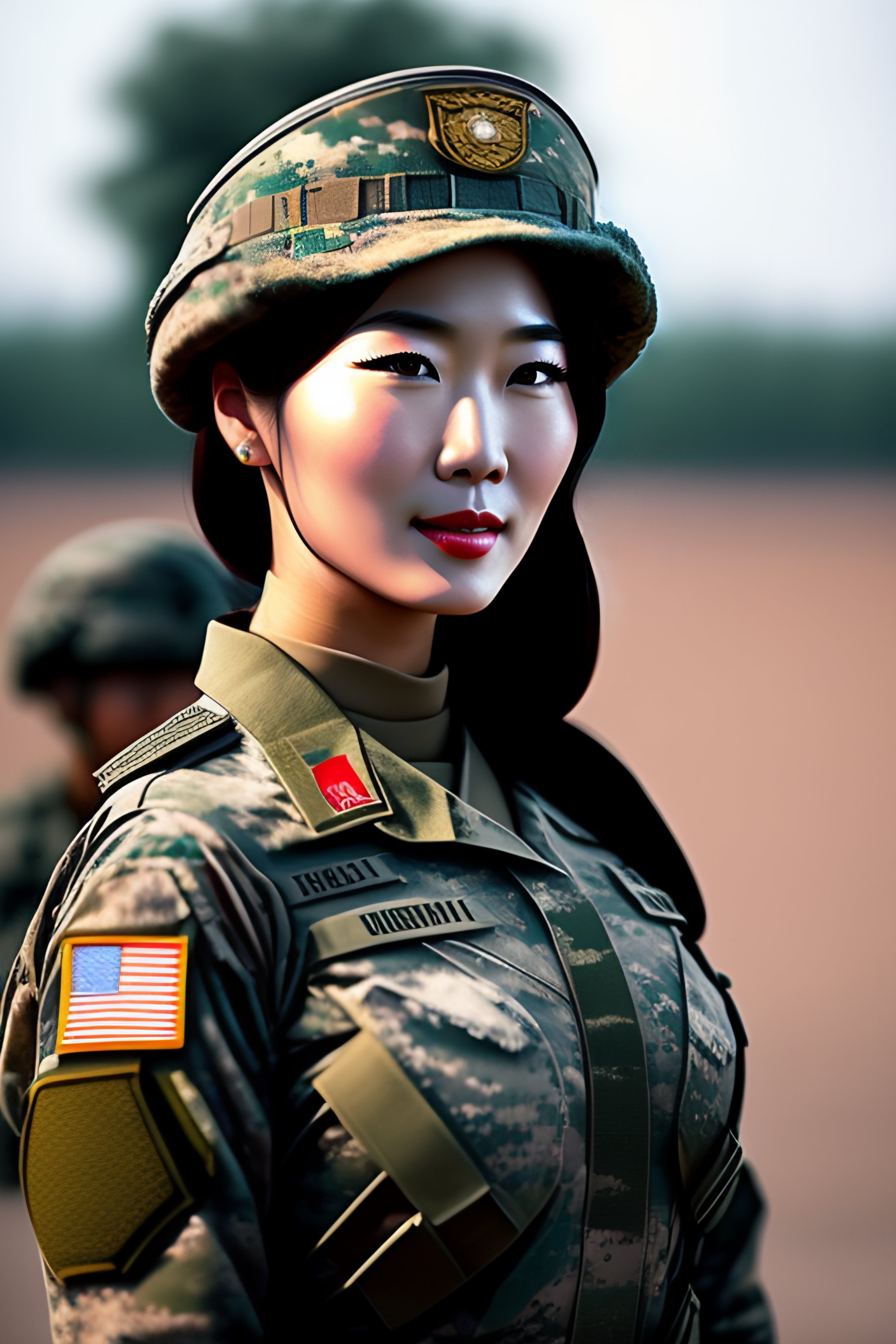 Lexica A beautiful South Korea woman on America soldier uniform with