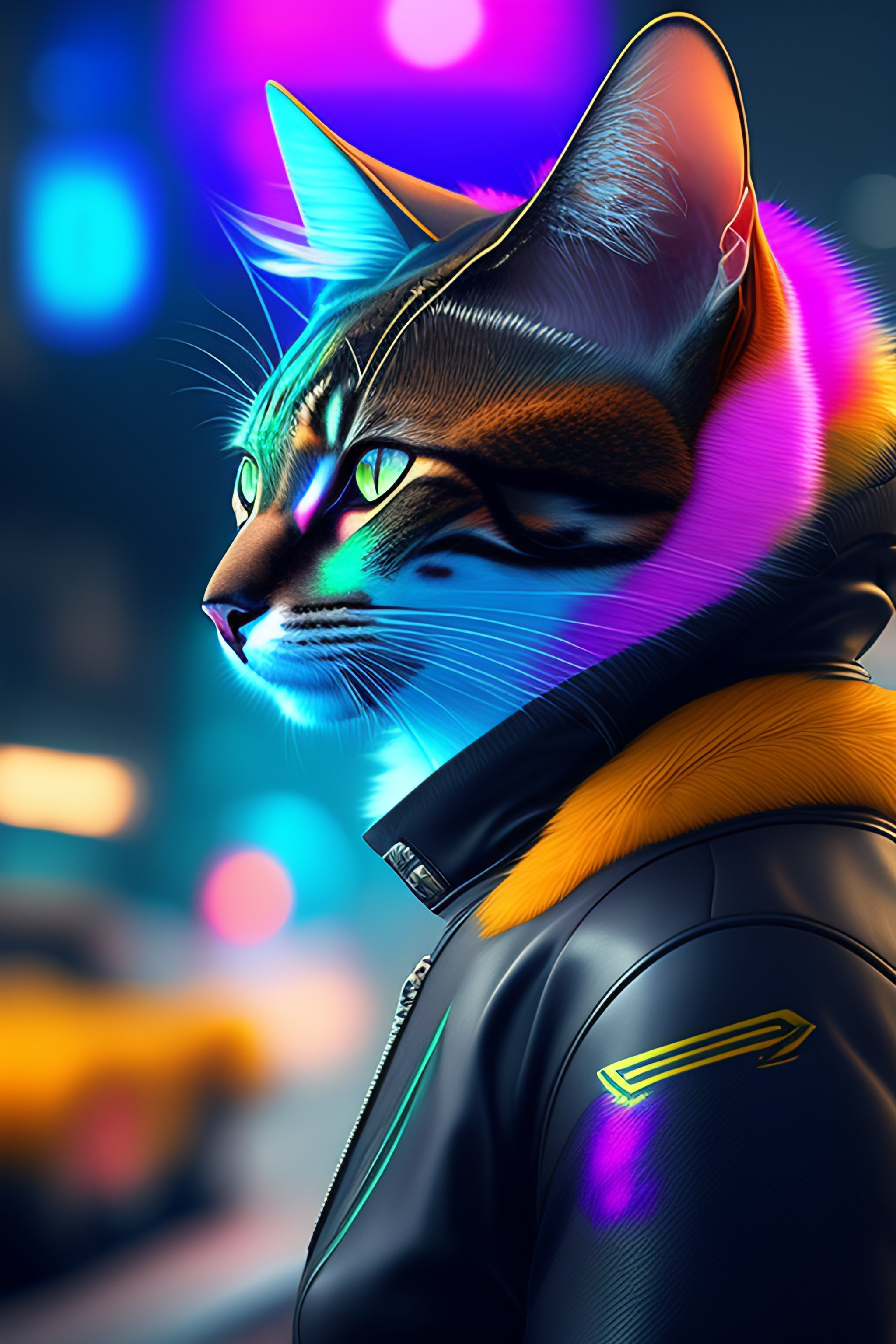 Lexica - A cat with rainbow fur in the style of cyberpunk 2077, 8k, hd