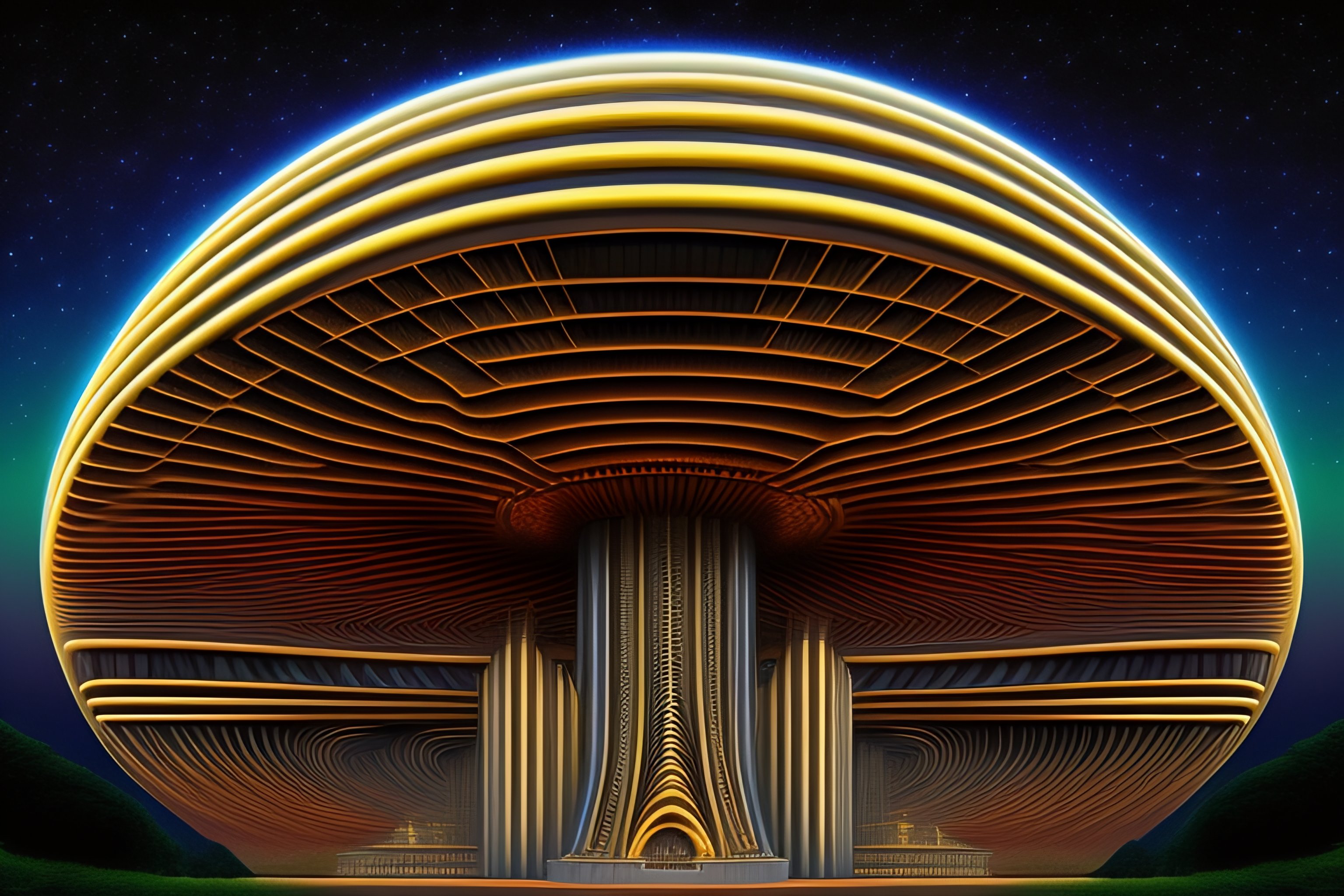 Lexica - Magic mushroom building in the style of H.R. Giger,alex grey