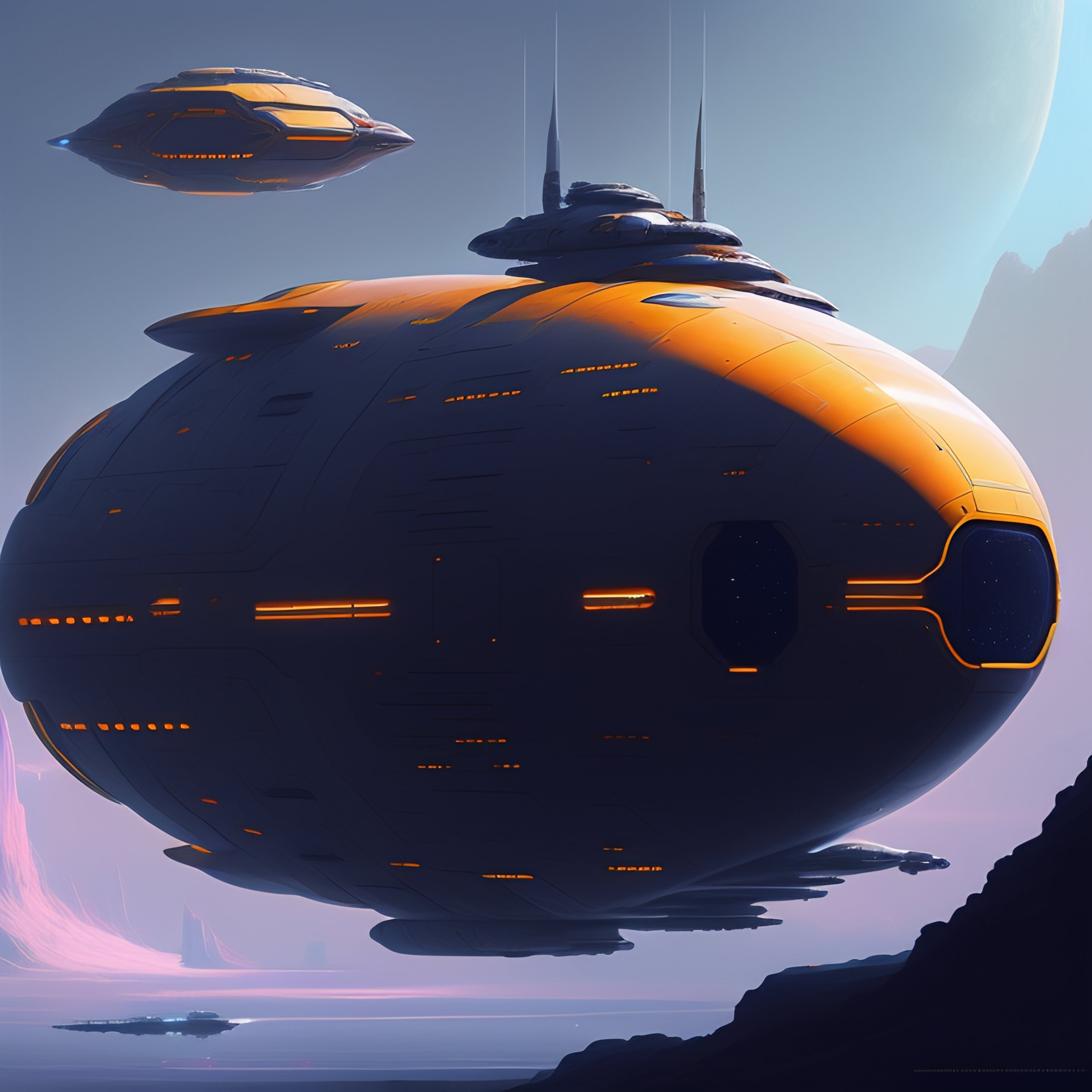 Lexica - A minimalist scifi deep space ship by greg rutkowski