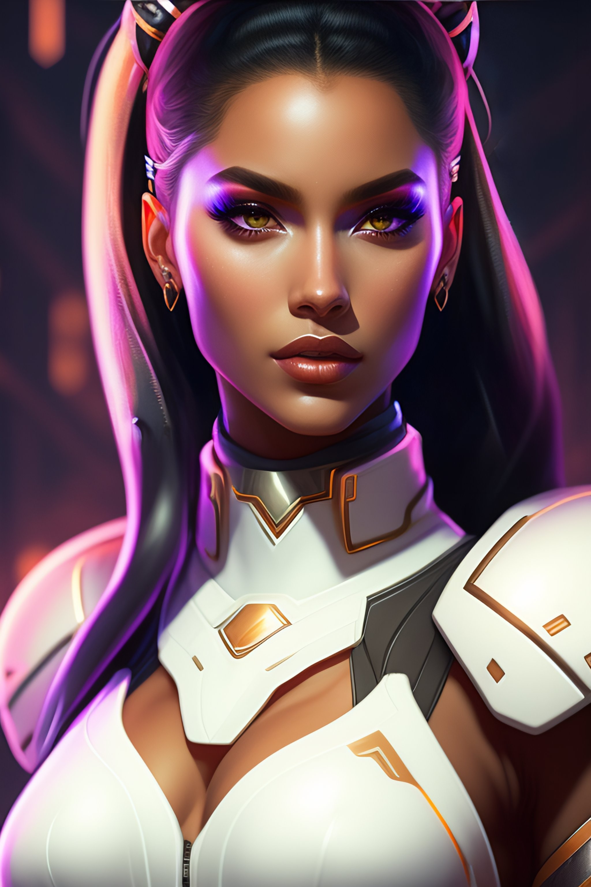 Lexica Symmetry portrait of girl with crop top from overwatch, half