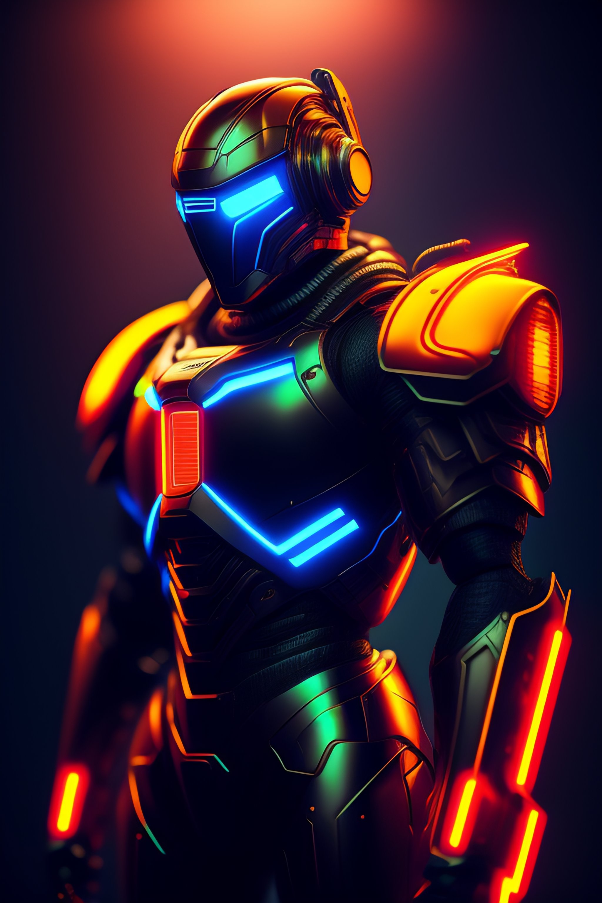Lexica - Masculine robot,neon light, 8k , high definition, Armour black ...