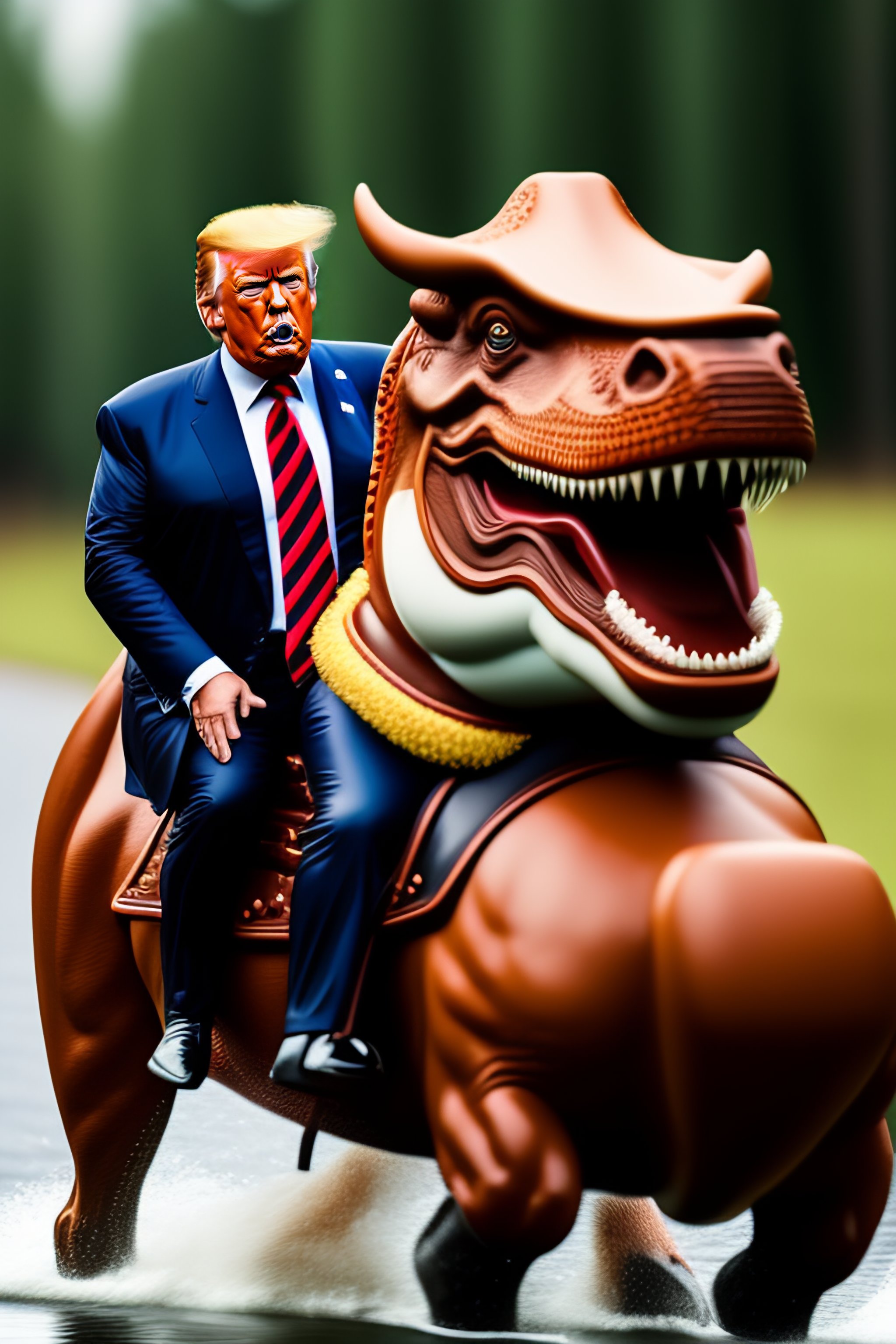Lexica - Donald trump riding a t-rex
