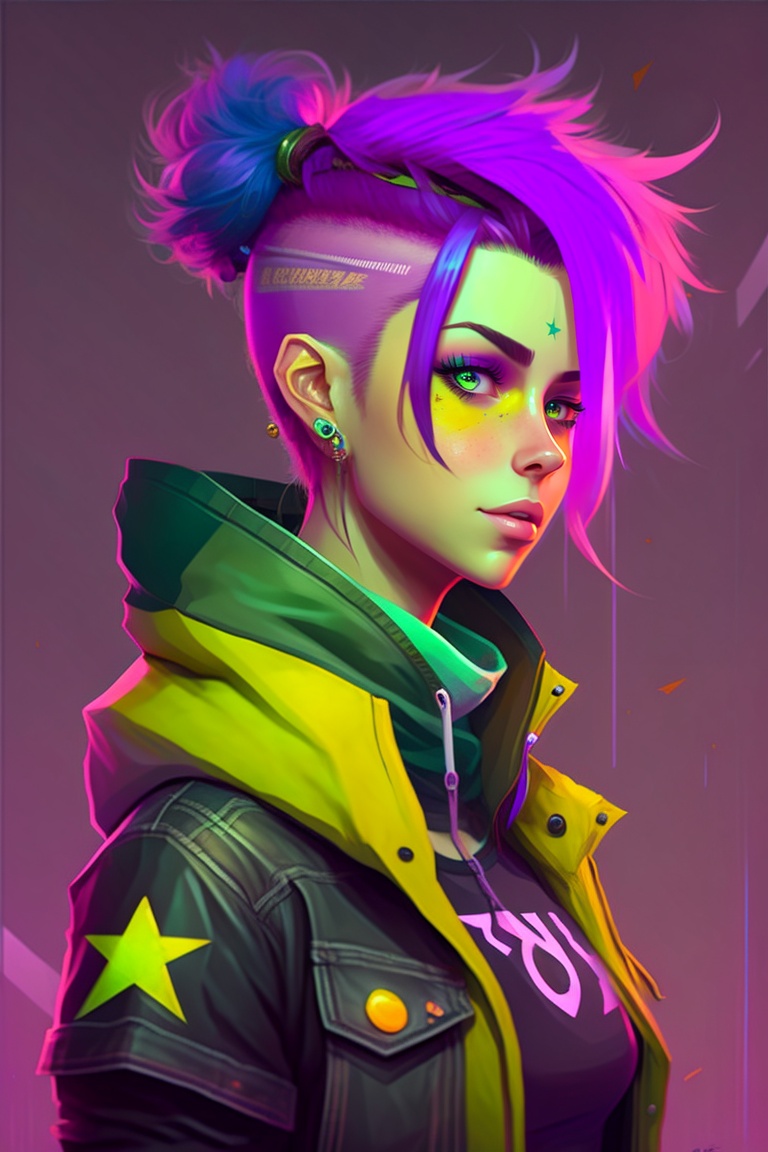 Lexica - Highly detailed portrait of a sewer emo punk woman with purple ...