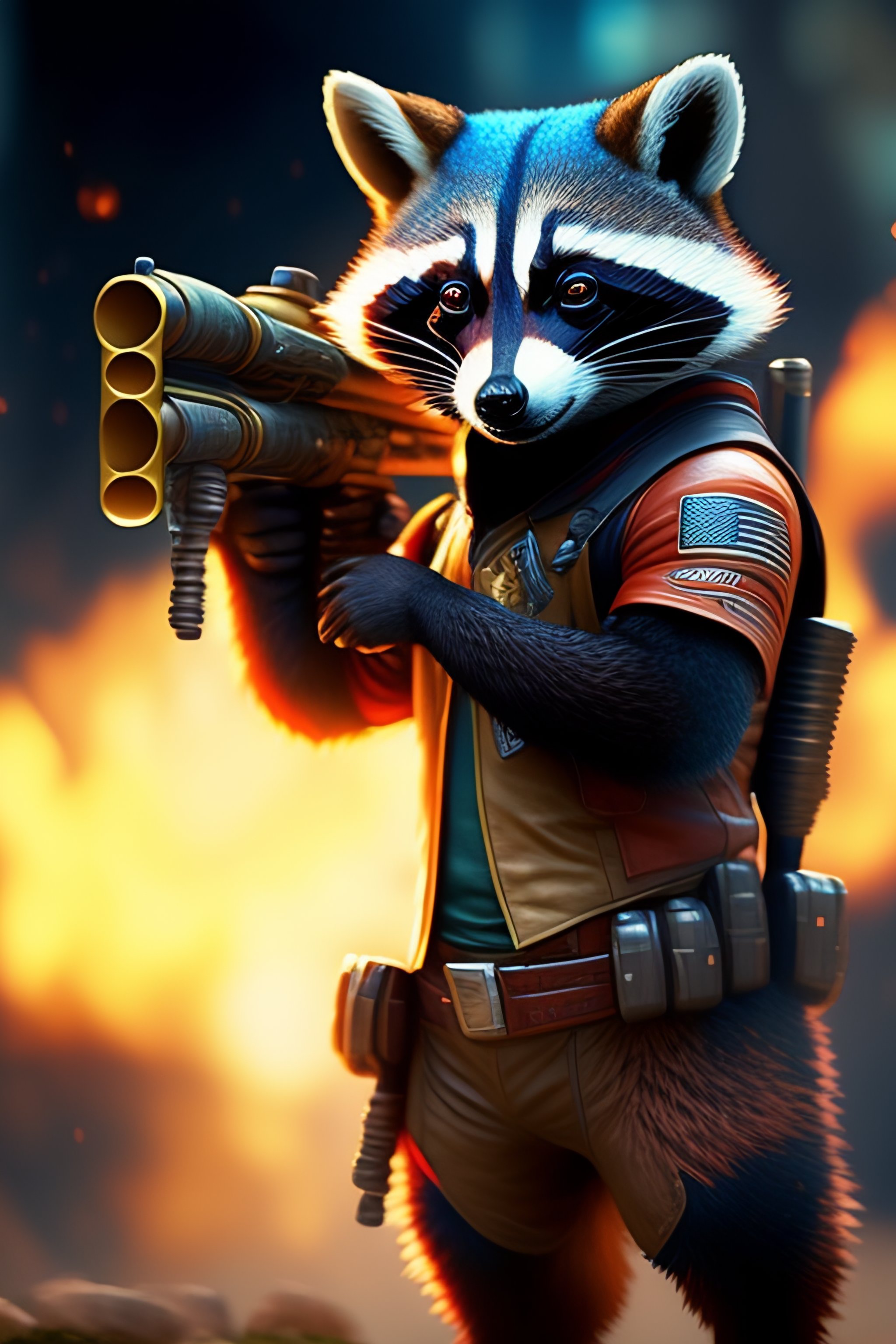 Lexica - A raccoon wielding a rocket-launcher from a video game ...